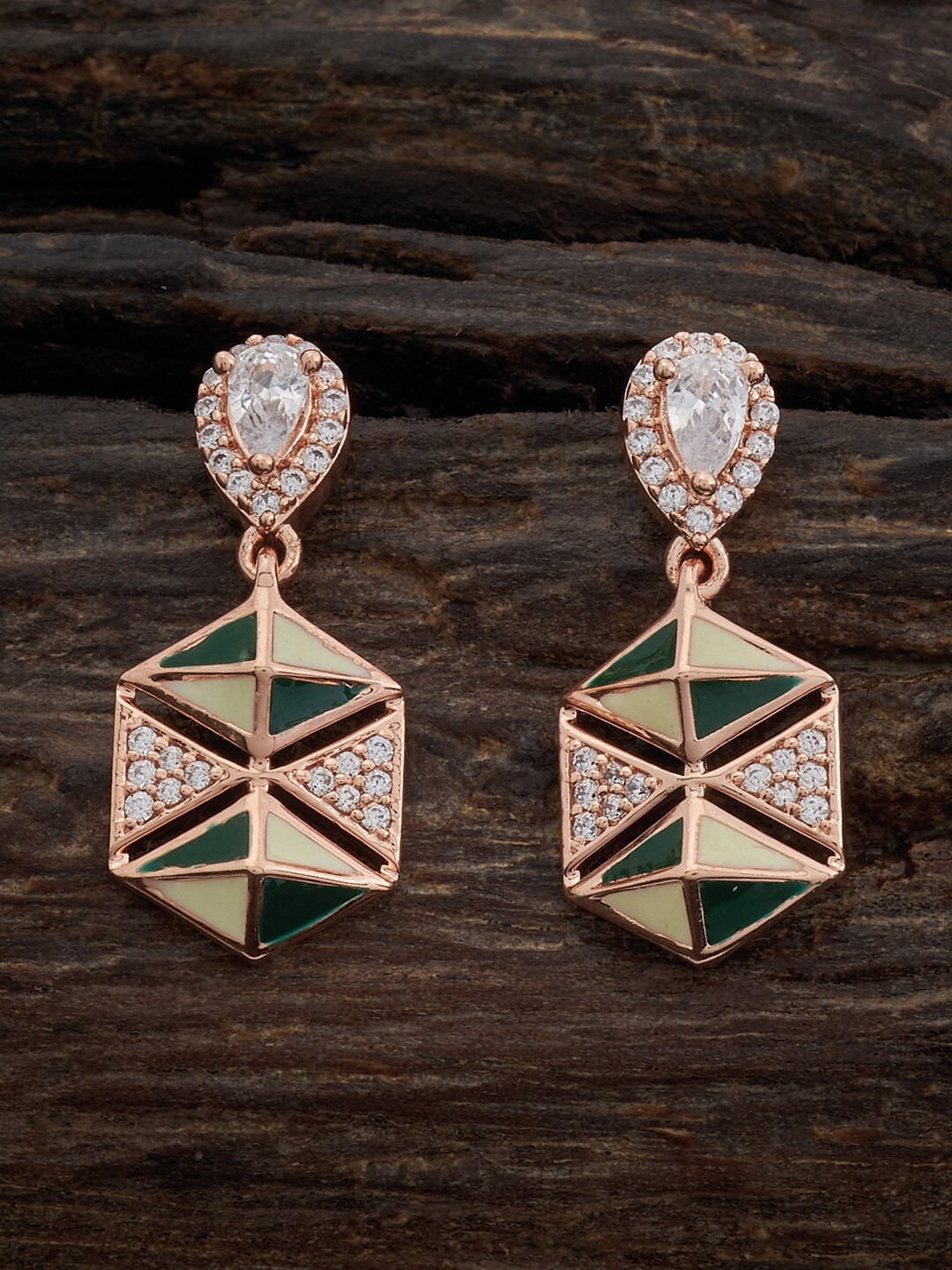 

Kushal's Fashion Jewellery Rose Gold Plated Cubic Zirconia Geometric Drop Earrings, White