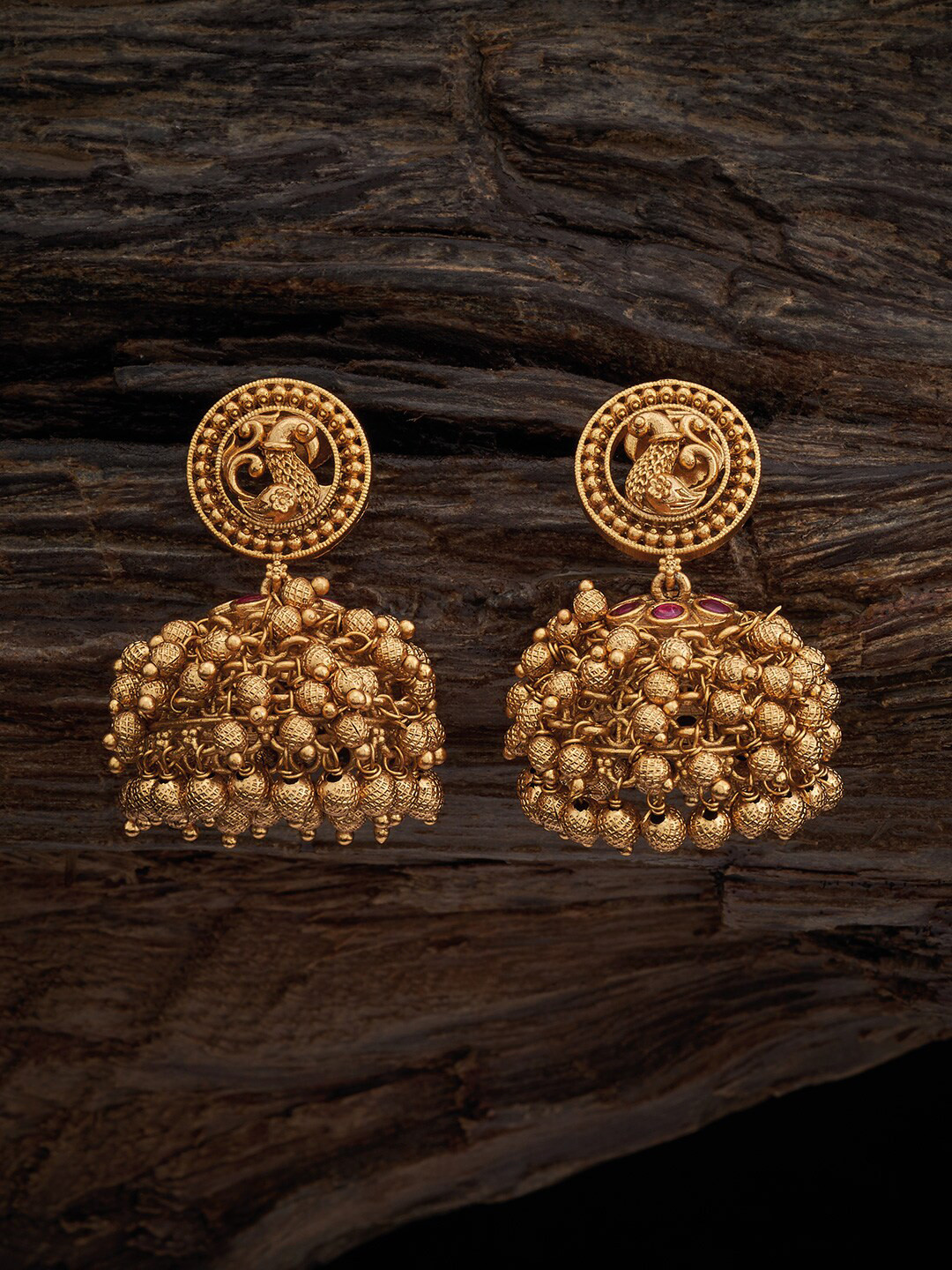 

Kushal's Fashion Jewellery Gold Plated Dome Shaped Jhumkas, Red