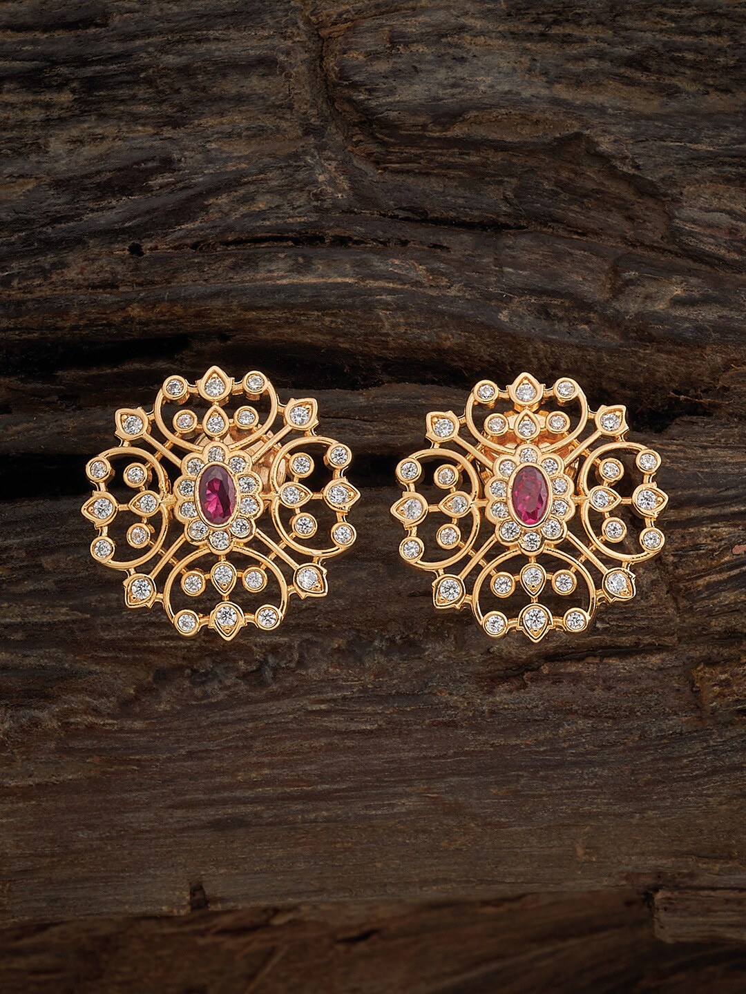 

Kushal's Fashion Jewellery Gold Plated Cubic Zirconia Circular Studs, Red