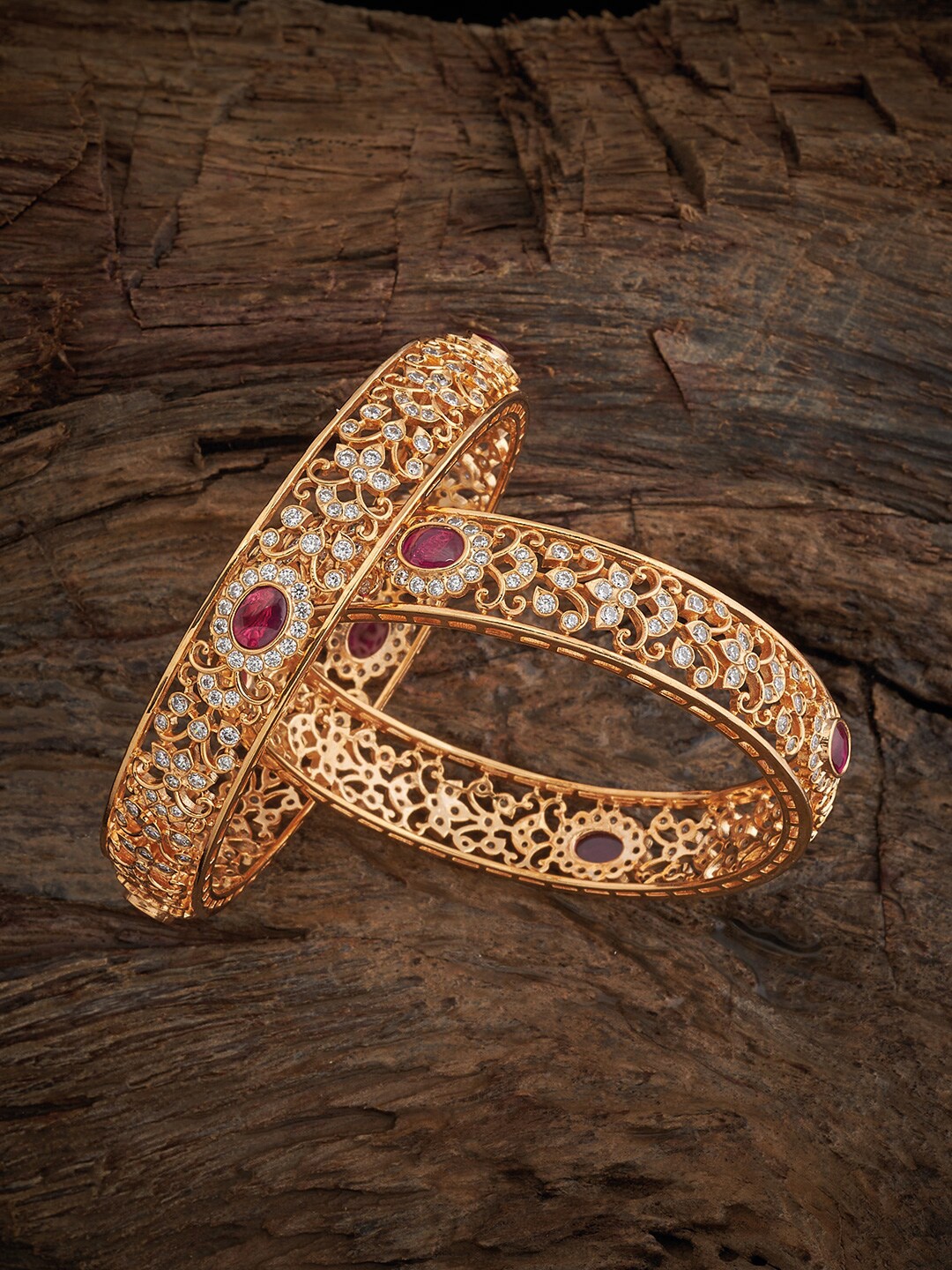 

Kushal's Fashion Jewellery Set of 2 Gold-Plated Zircon-Studded Bangles