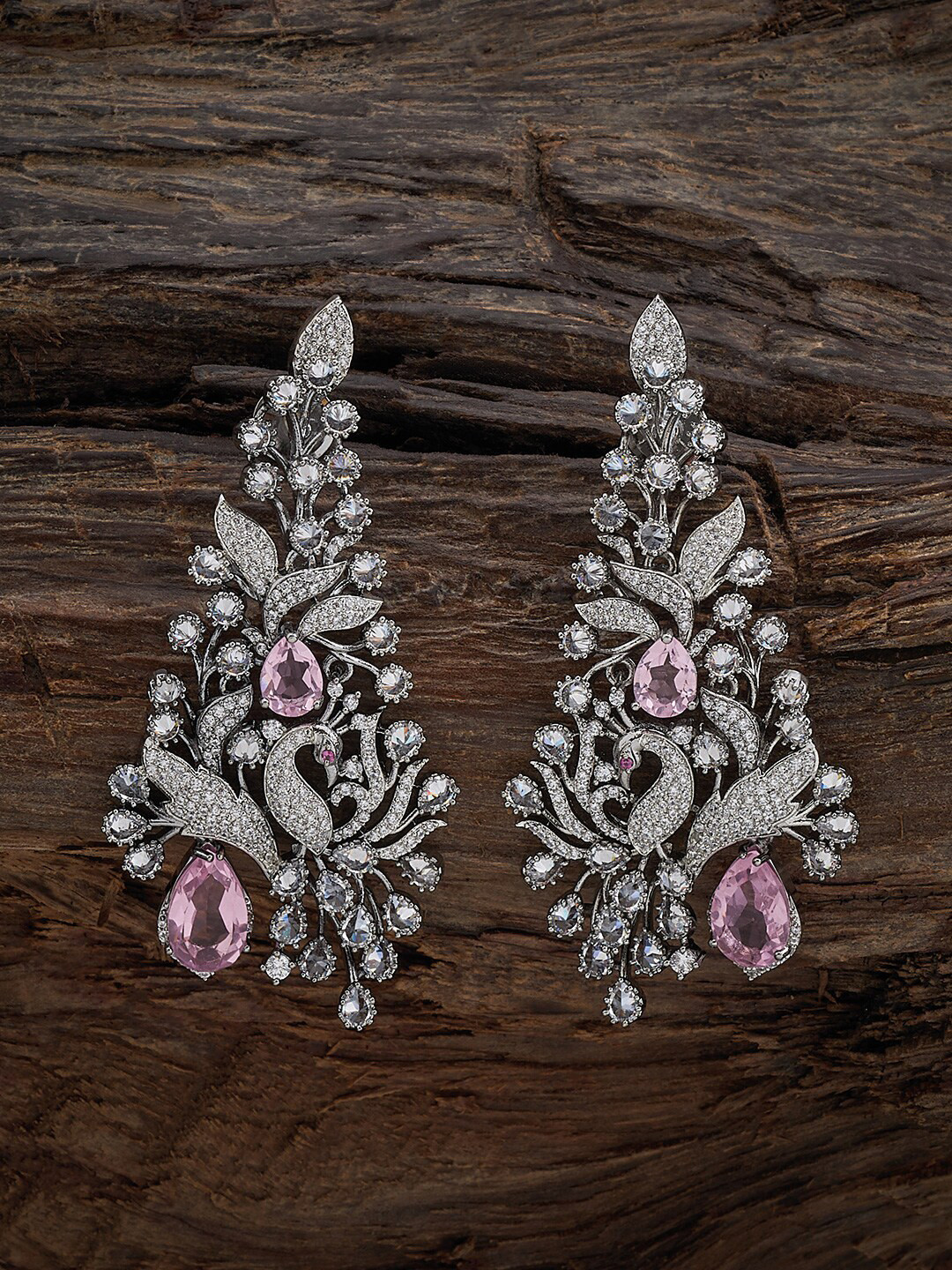 

Kushal's Fashion Jewellery Rhodium Plated Cubic Zirconia Classic Drop Earrings, Pink