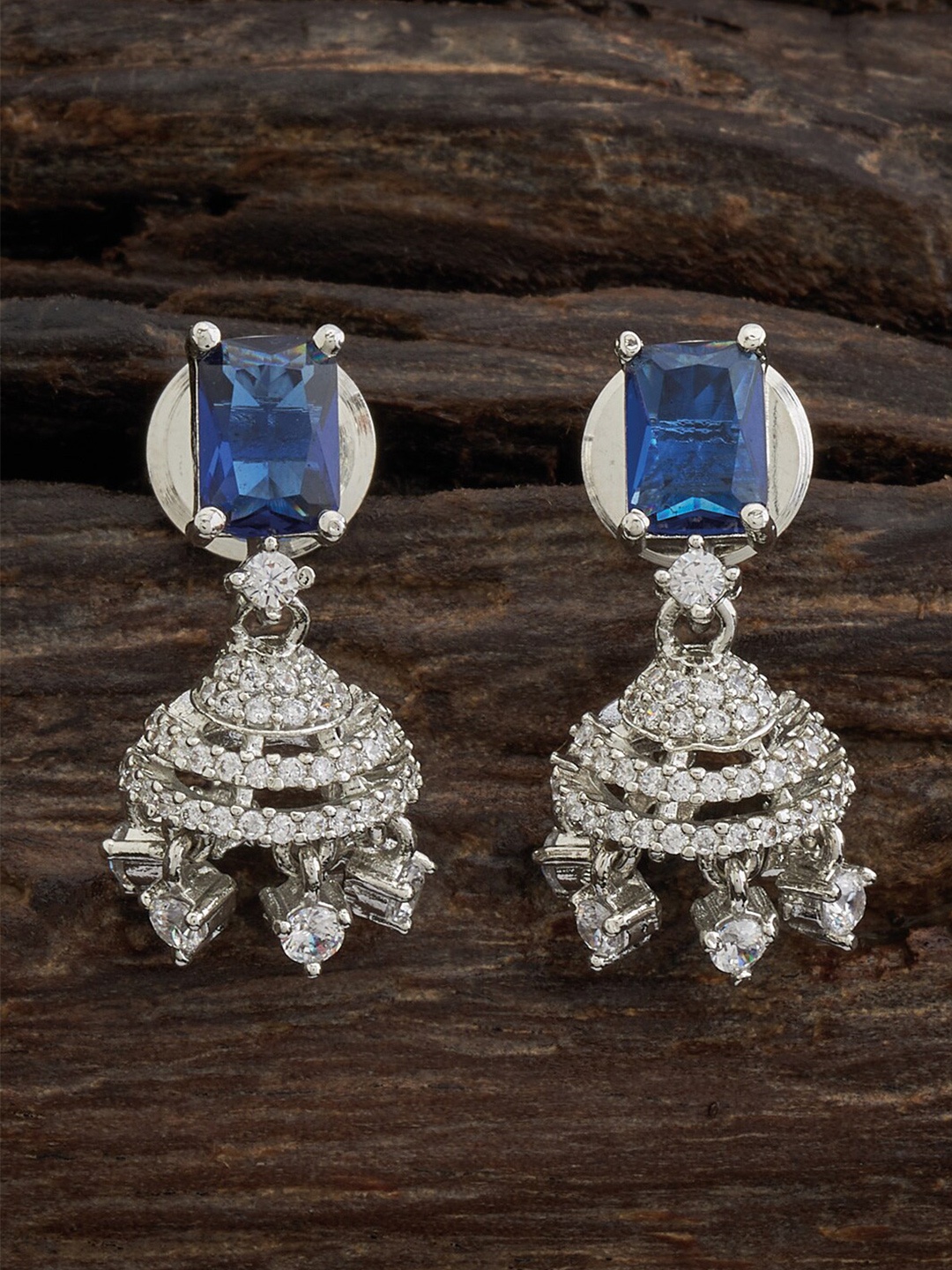 

Kushal's Fashion Jewellery Rhodium-Plated Dome Shaped Jhumkas, Blue