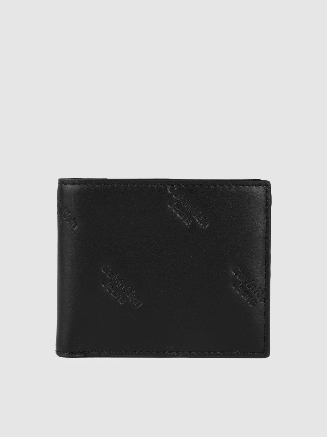 

Calvin Klein Men Brand Logo Debossed Leather Two Fold Wallet, Black