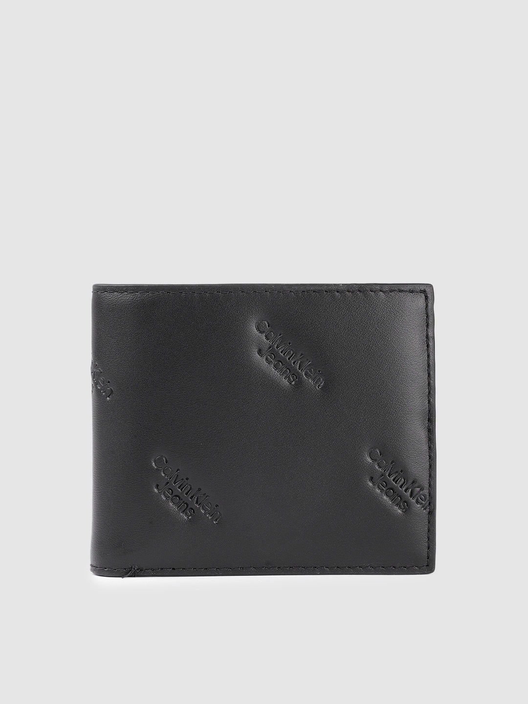 

Calvin Klein Men Brand Logo Debossed Leather Two Fold Wallet, Black