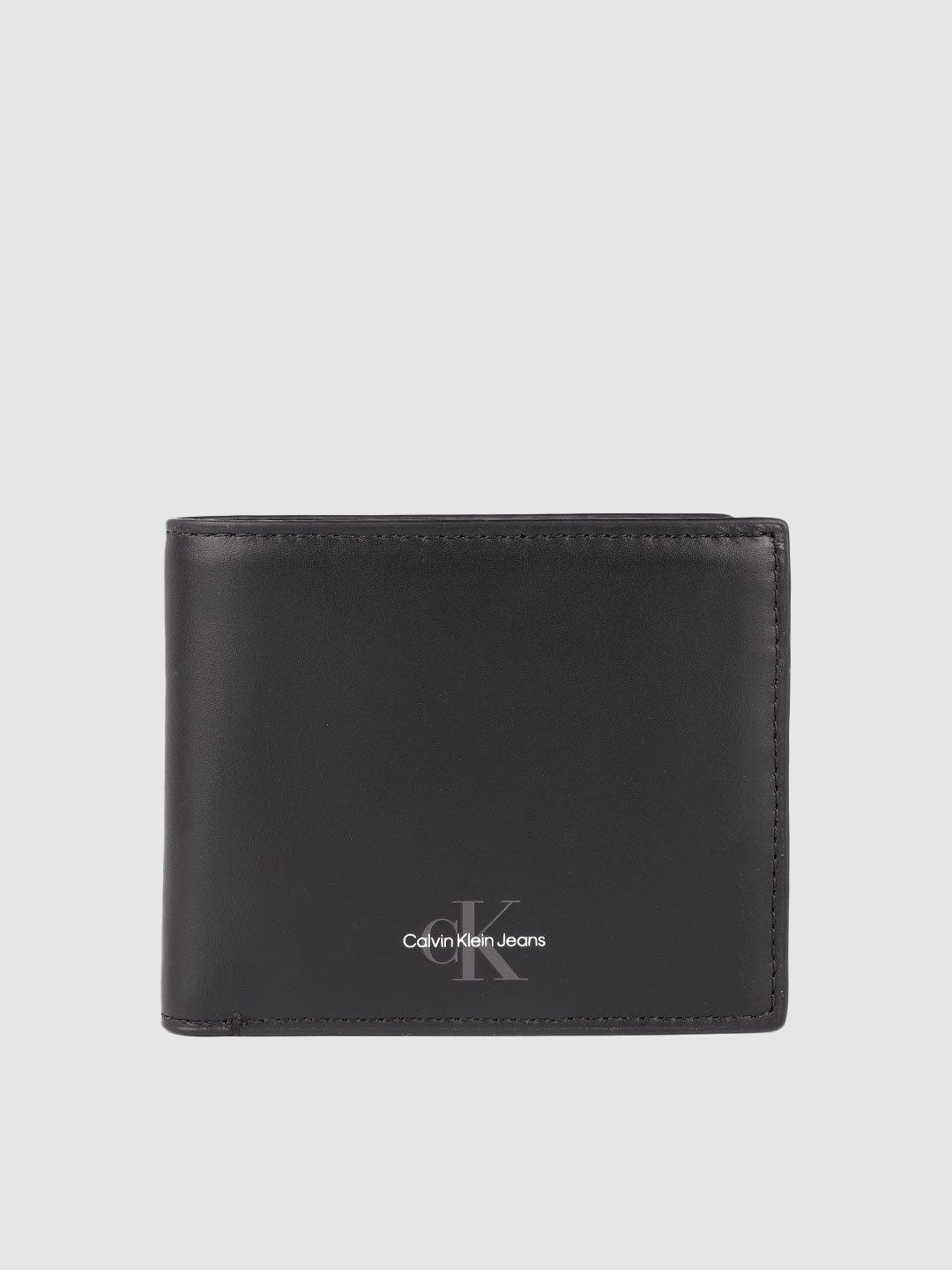 

Calvin Klein Men Leather Two Fold Wallet With Brand Logo Print Detail, Black