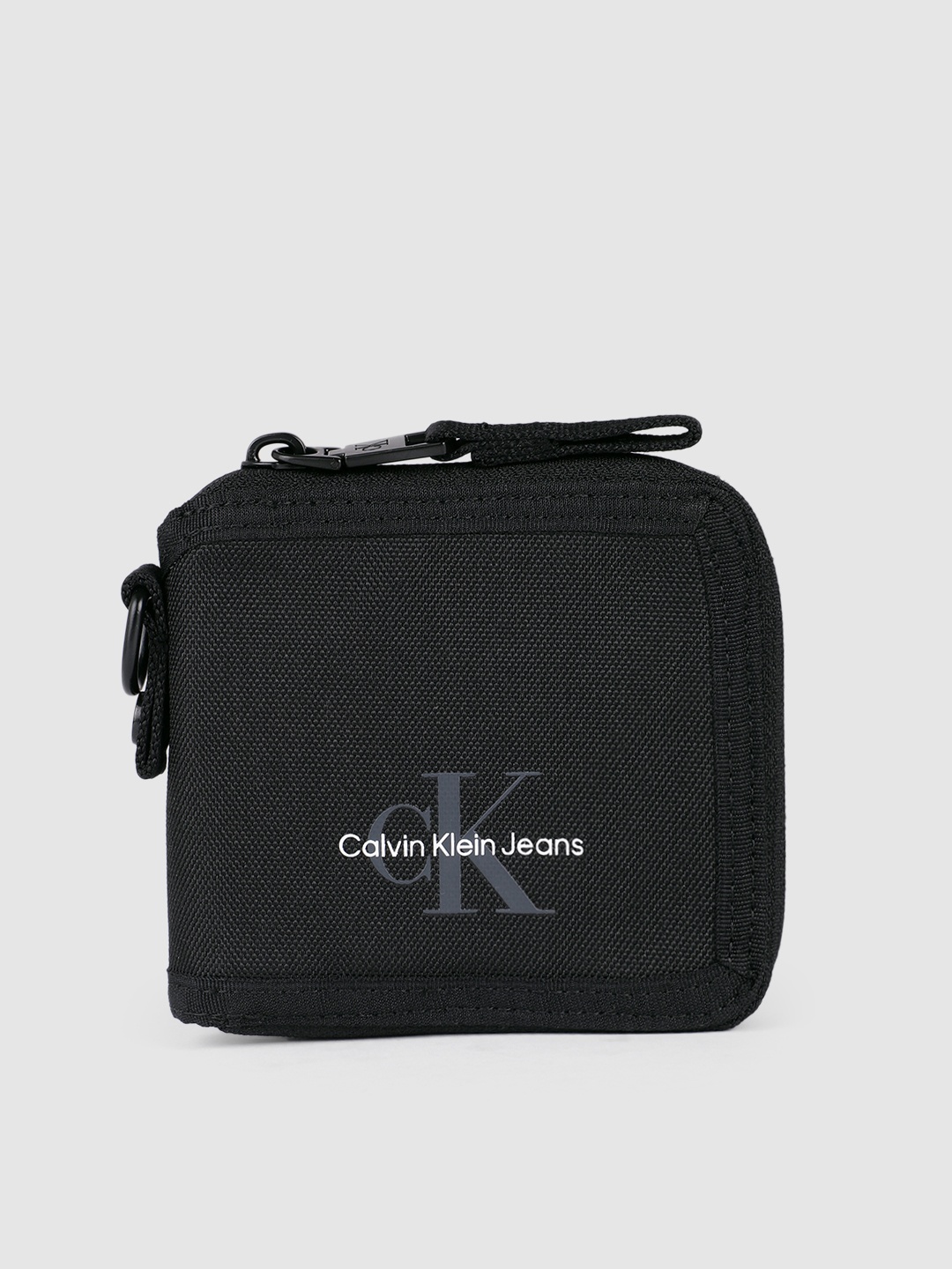 

Calvin Klein Men Brand Logo Print & Textured Zip Around Wallet, Black
