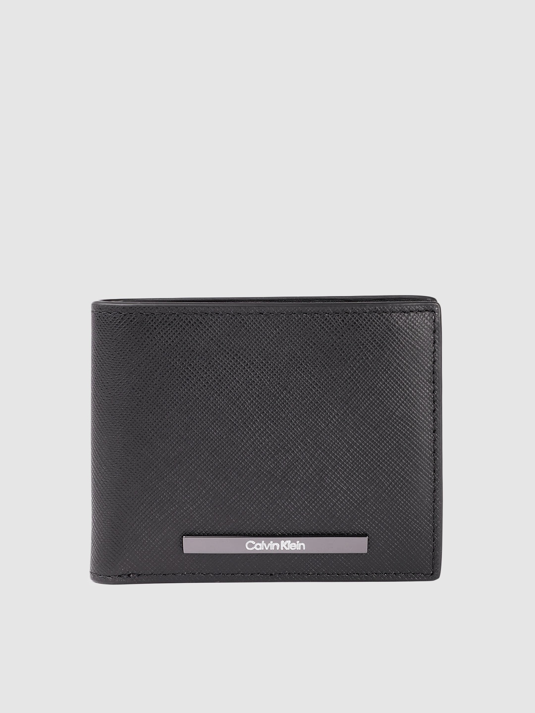 

Calvin Klein Men Abstract Textured Leather Two Fold Wallet With RFID Protection, Black