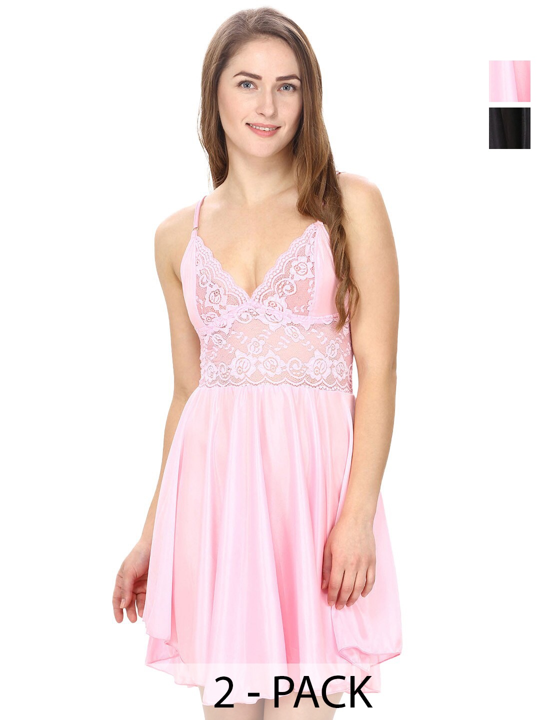 

Secret Wish Set Of 2 Satin Baby Doll, Pink
