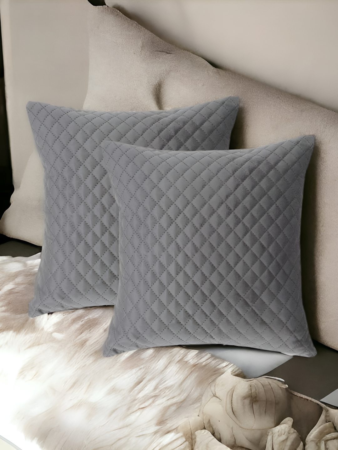 

CASA-NEST Grey 2 Pieces Velvet Cushion Covers