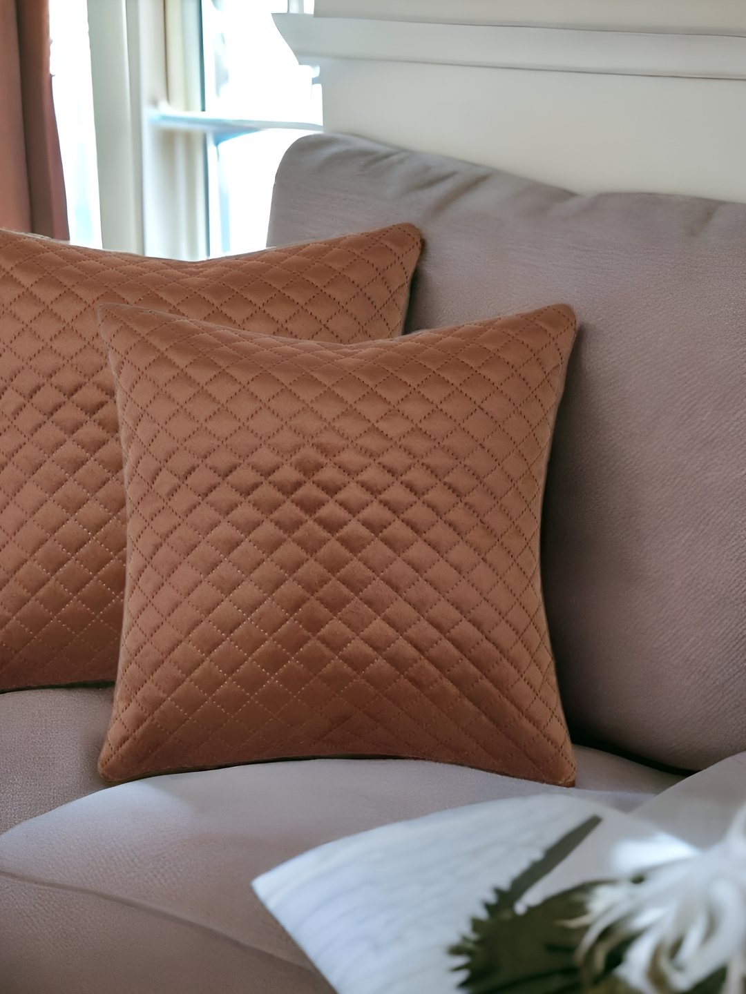 

CASA-NEST Brown 2 Pieces Velvet Cushion Covers