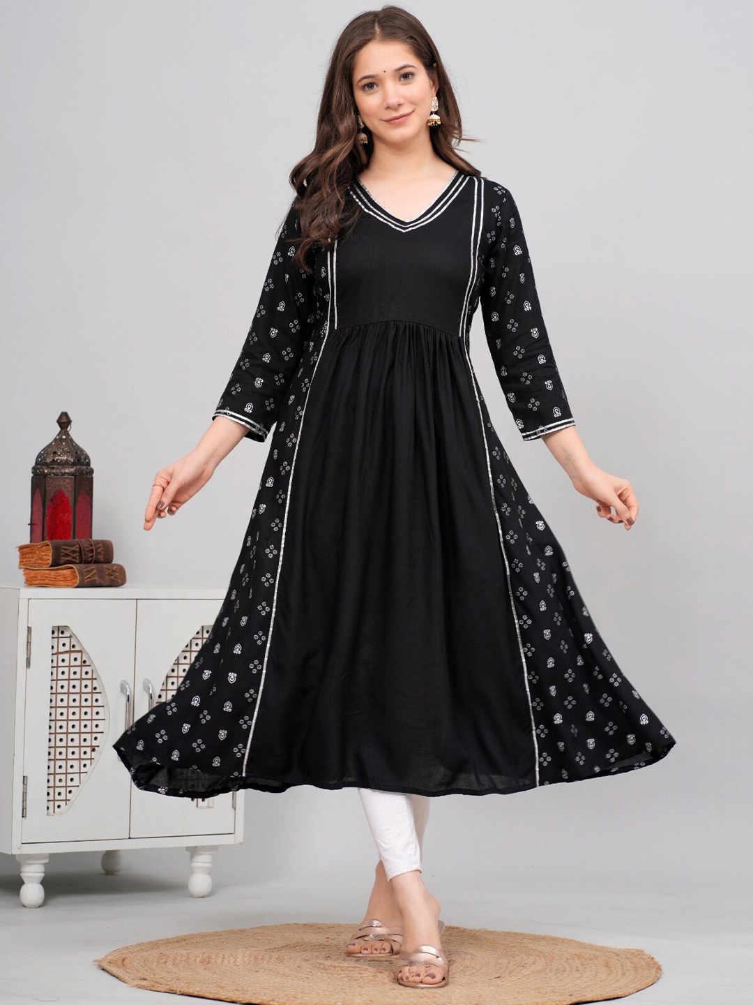 

KALINI Ethnic Motifs Anarkali Kurta, Black