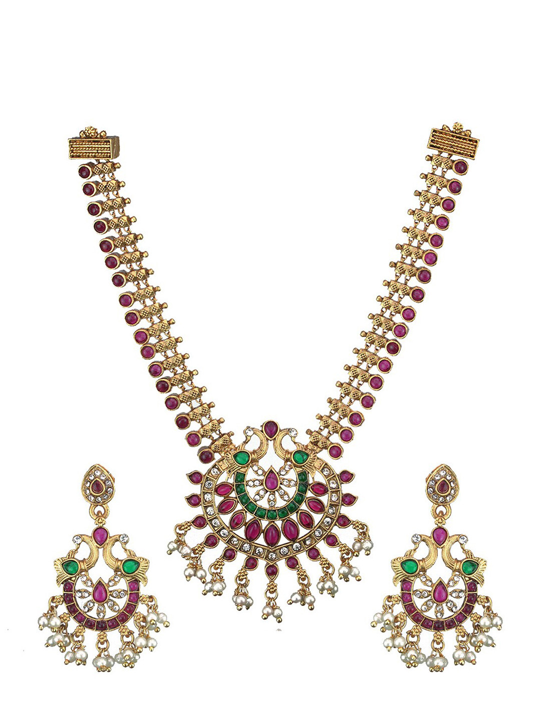 

Diksha collection Gold-Plated Stone Studded & Beaded Jewellery Set