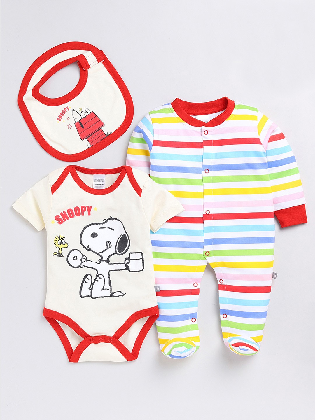 

Moms Love Infants Boys Pack Of 2 Printed Bodysuit & Sleepsuit With Bib, Cream
