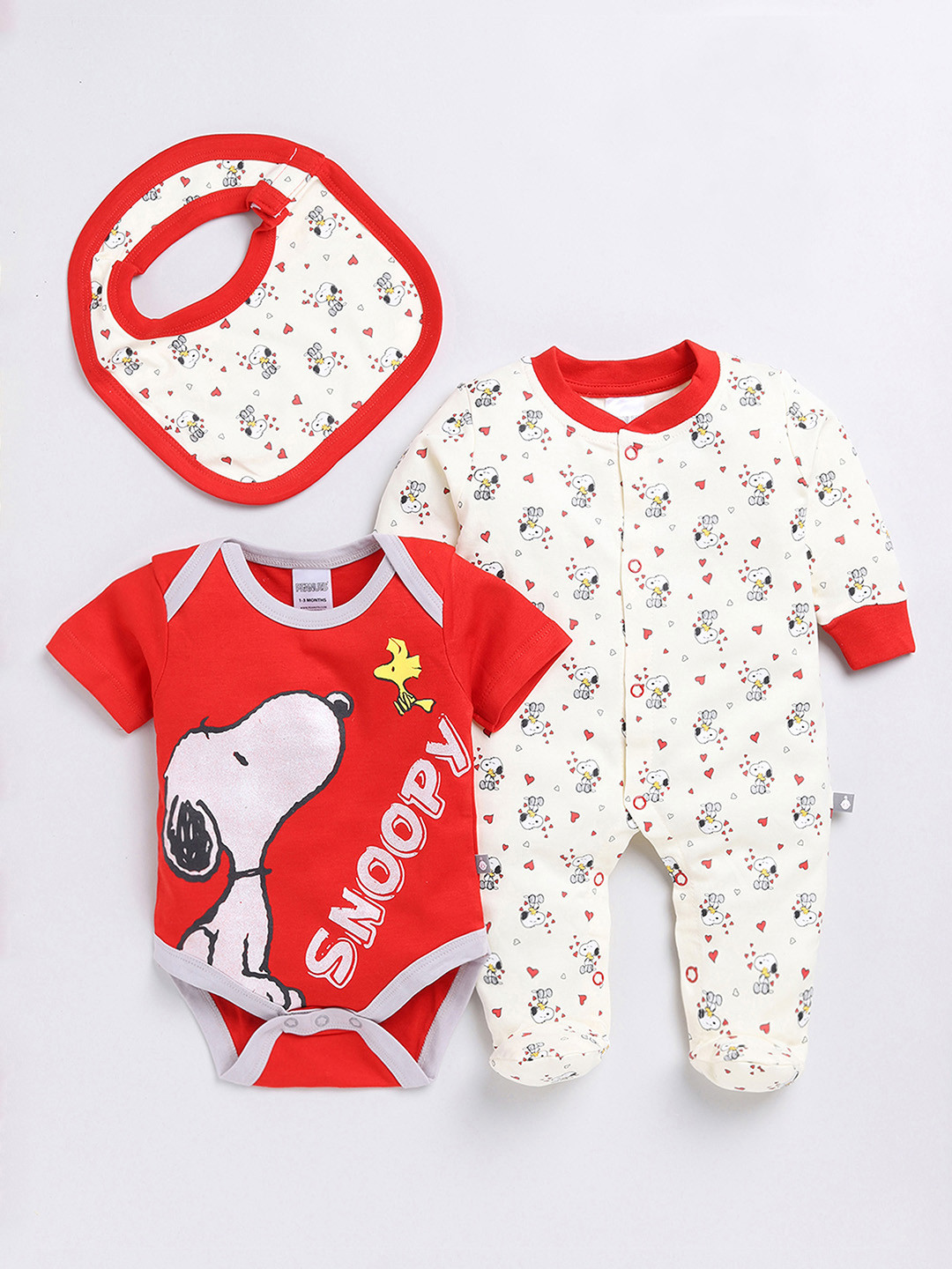 

Moms Love Infants Boys Pack Of 2 Printed Bodysuit & Sleepsuit With Bib, Red