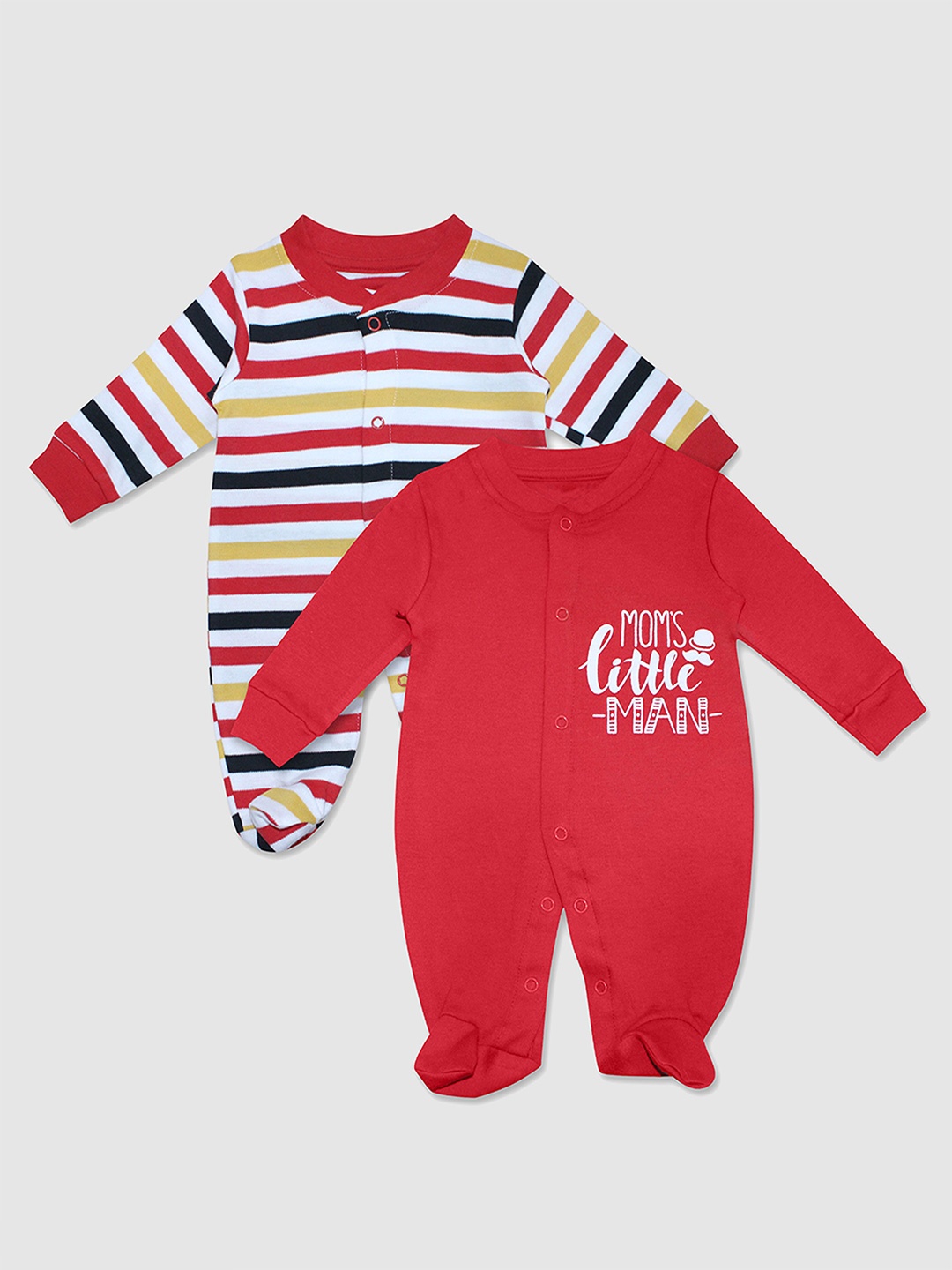 

Moms Love Infant Boys Pack Of 2 Printed Pure Cotton Sleepsuit, Red