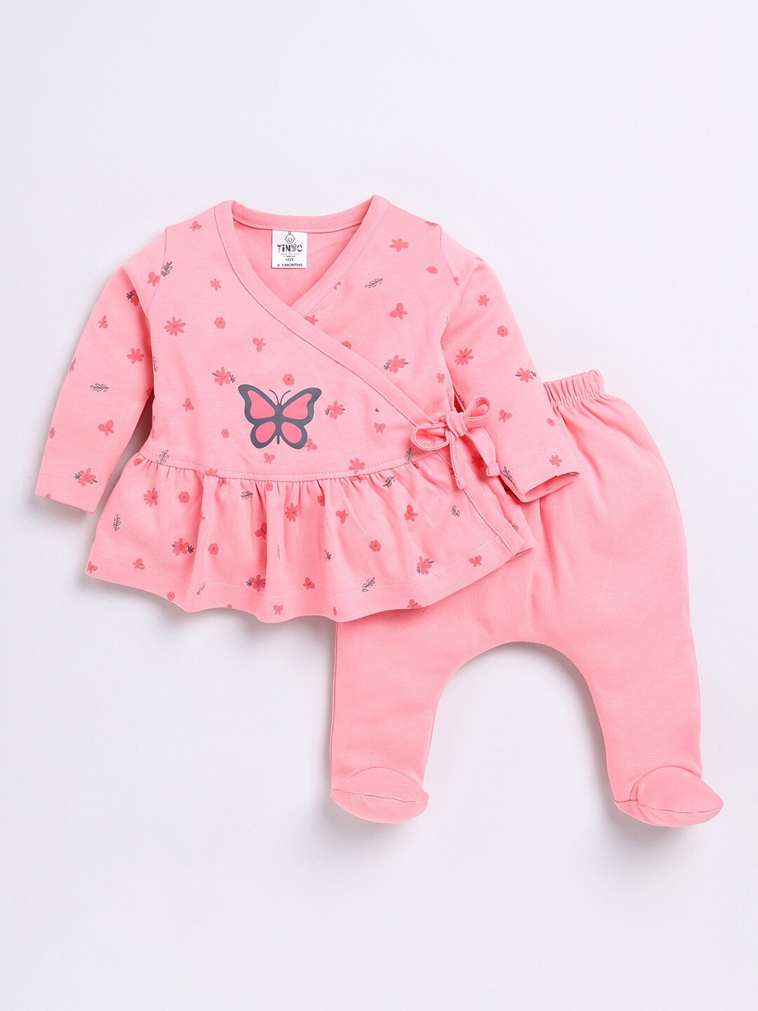 

Moms Love Infant Girls Printed Pure Cotton Top with Trousers, Pink