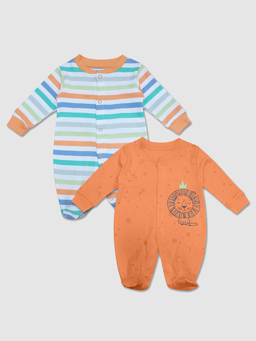 

Moms Love Infant Boys Pack Of 2 Printed Pure Cotton Sleepsuit, Orange