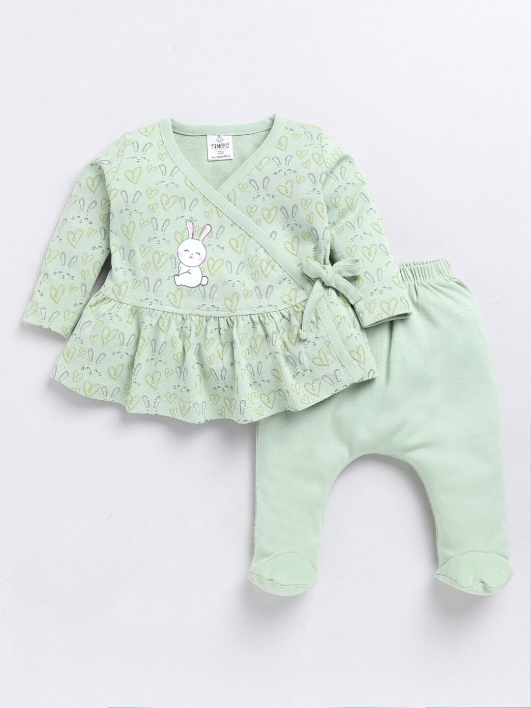 

Moms Love Infant Girls Printed Pure Cotton Top with Trousers, Green
