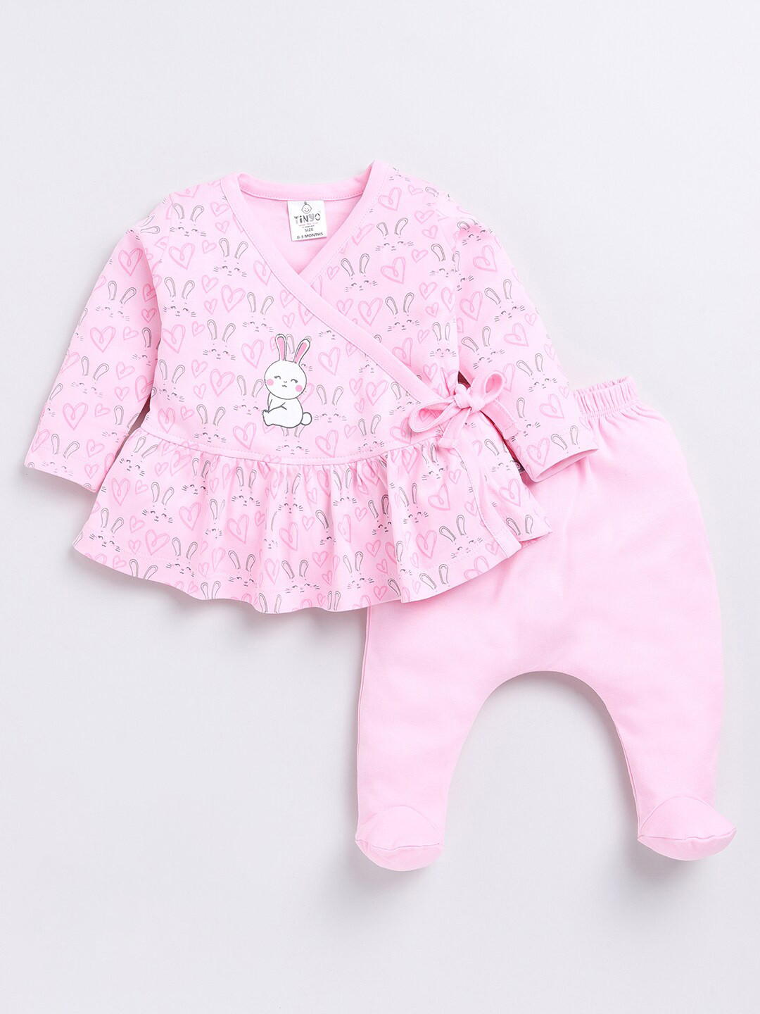 

Moms Love Infant Girls Printed Pure Cotton Top with Trousers, Pink