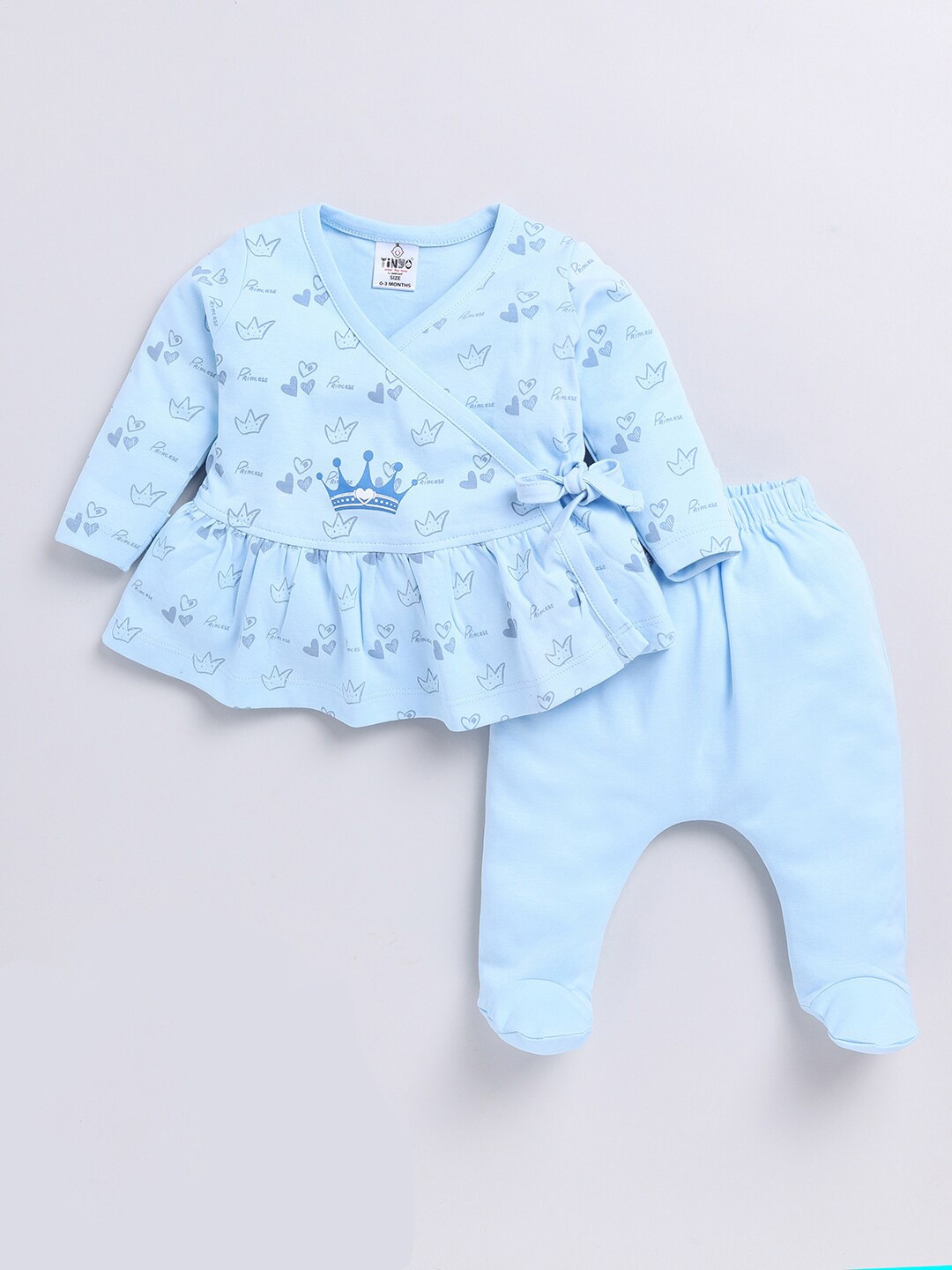 

Moms Love Infant Girls Printed Pure Cotton Top with Trousers, Blue