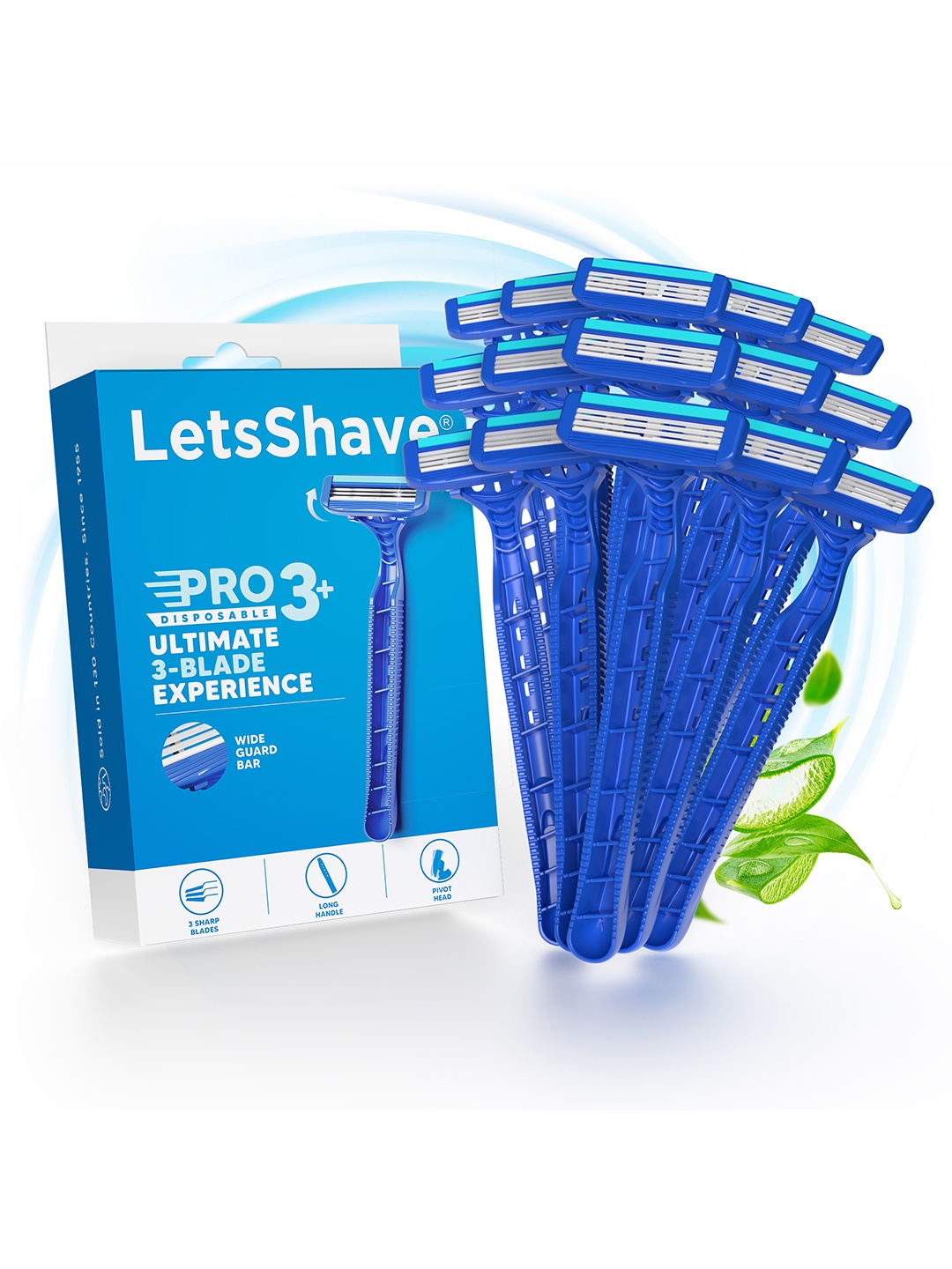 

LetsShave 15 Pcs Pro 3 Plus Disposable Shaving Razors for Men, Blue