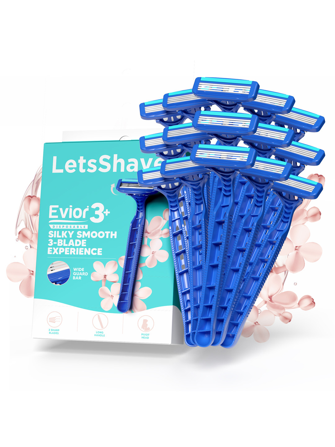 

LetsShave 15-Pcs Evior 3 Blade Plus Disposable Razor, Pink