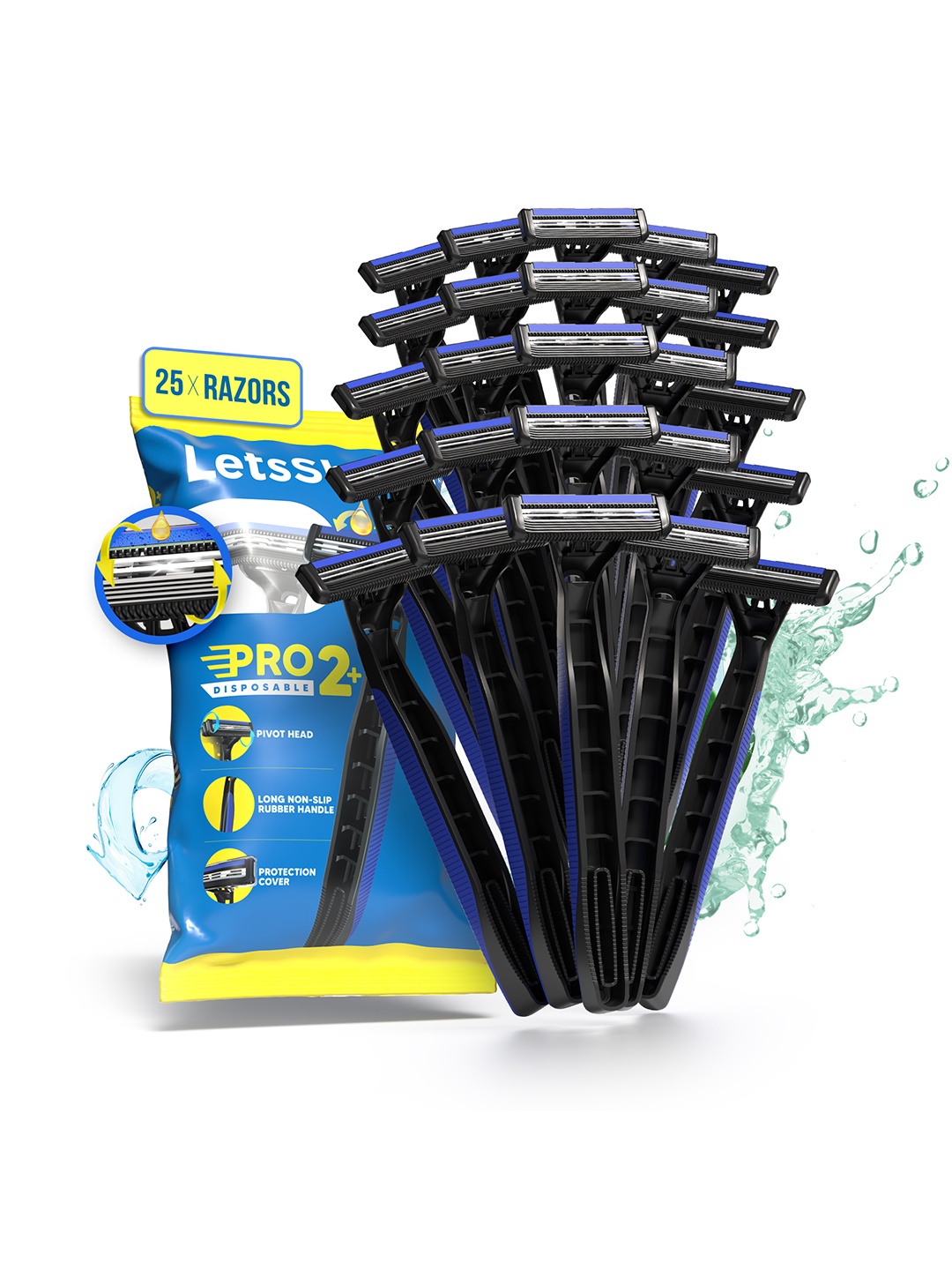 

LetsShave 25Pcs Pro 2 Blade Plus Disposable Shaving Razor, Blue