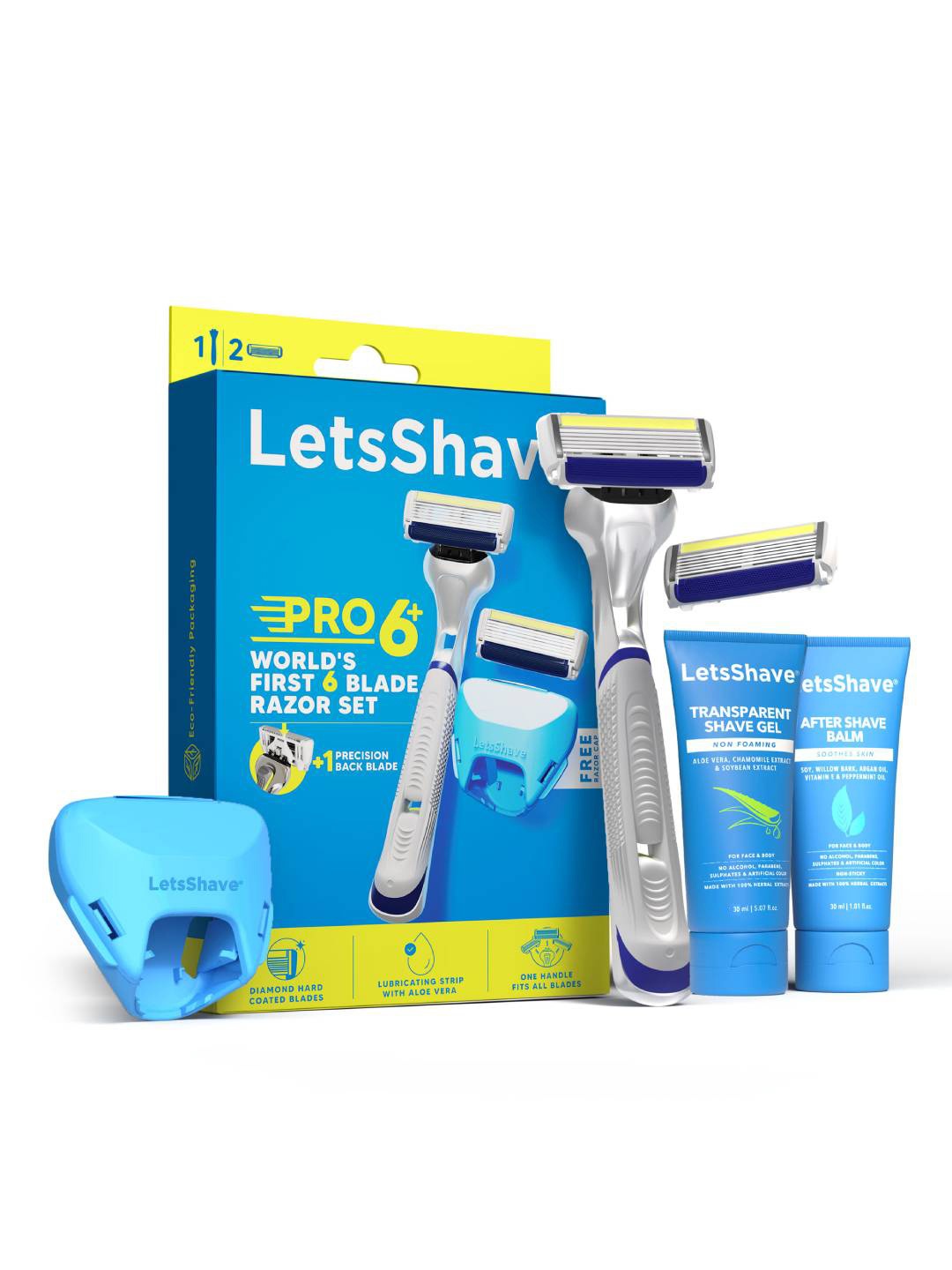 

LetsShave Pro 6 Executive Kit With Pro 6 Plus Razor & Shave Balm-30ml, Blue