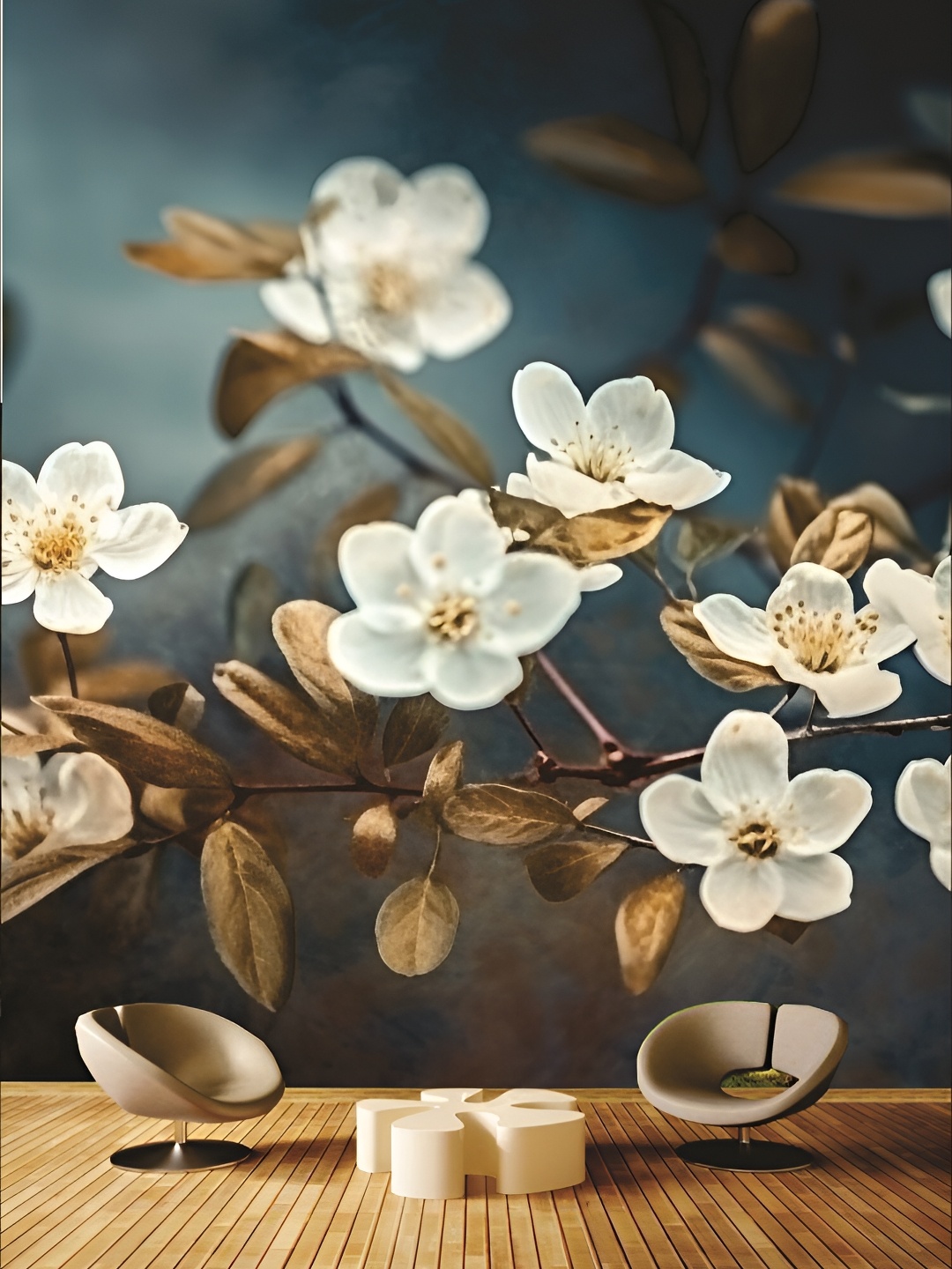

KSHIRSA White & Green Floral Printed Self Adhesive Removable Wallpaper
