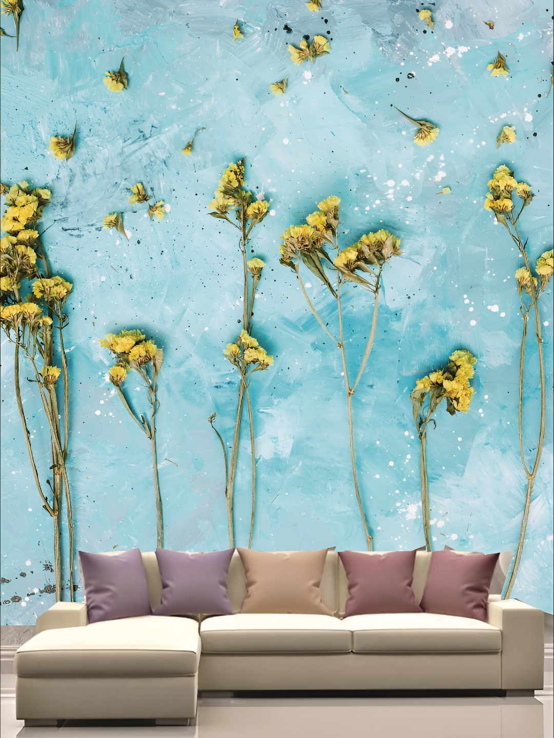 

KSHIRSA Blue & Yellow Floral Printed Self Adhesive Removable Wallpaper