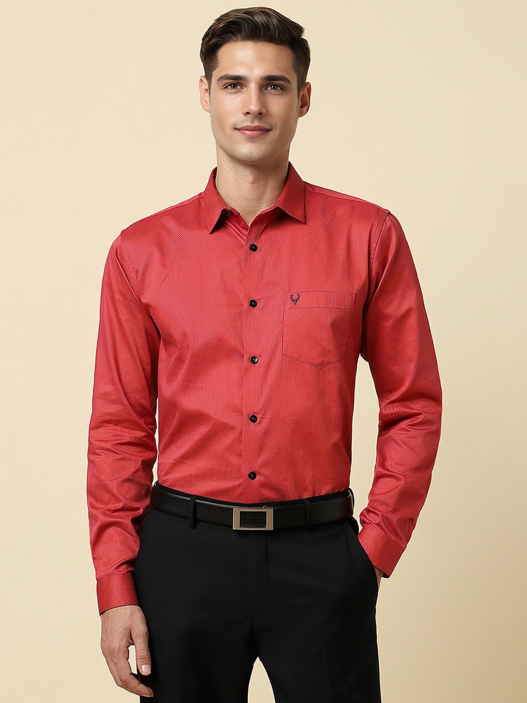

Allen Solly Cotton Spread Collar Self Design Slim Fit Formal Shirt, Red