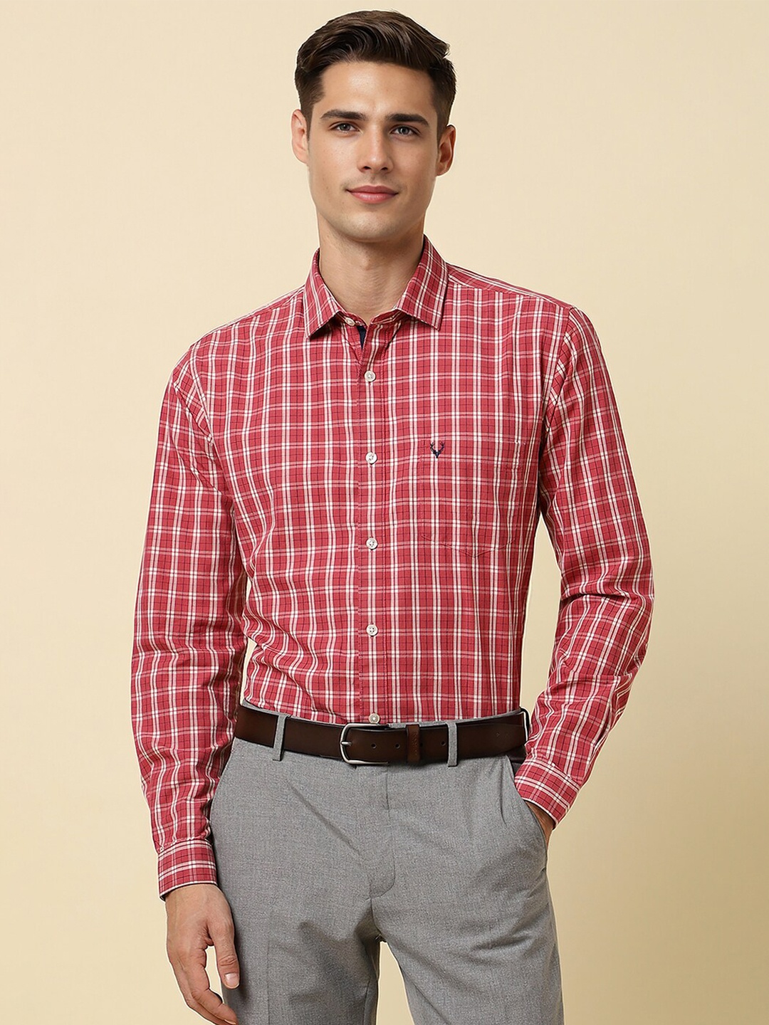 

Allen Solly Checked Cotton Spread Collar Slim Fit Checked Formal Shirt, Red