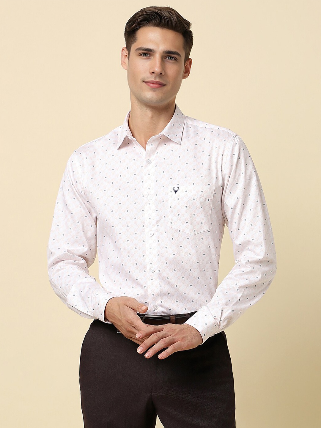 

Allen Solly Micro Ditsy Printed Cotton Spread Collar Slim Fit Printed Formal Shirt, Pink
