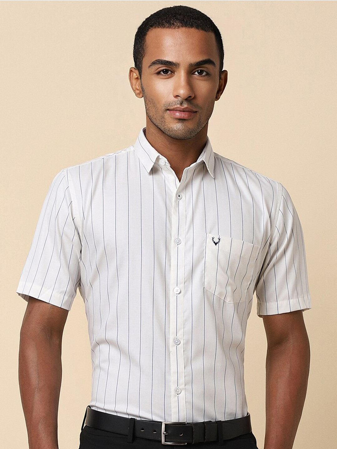 

Allen Solly Slim Fit Vertical Striped Spread Collar Cotton Formal Shirt, White