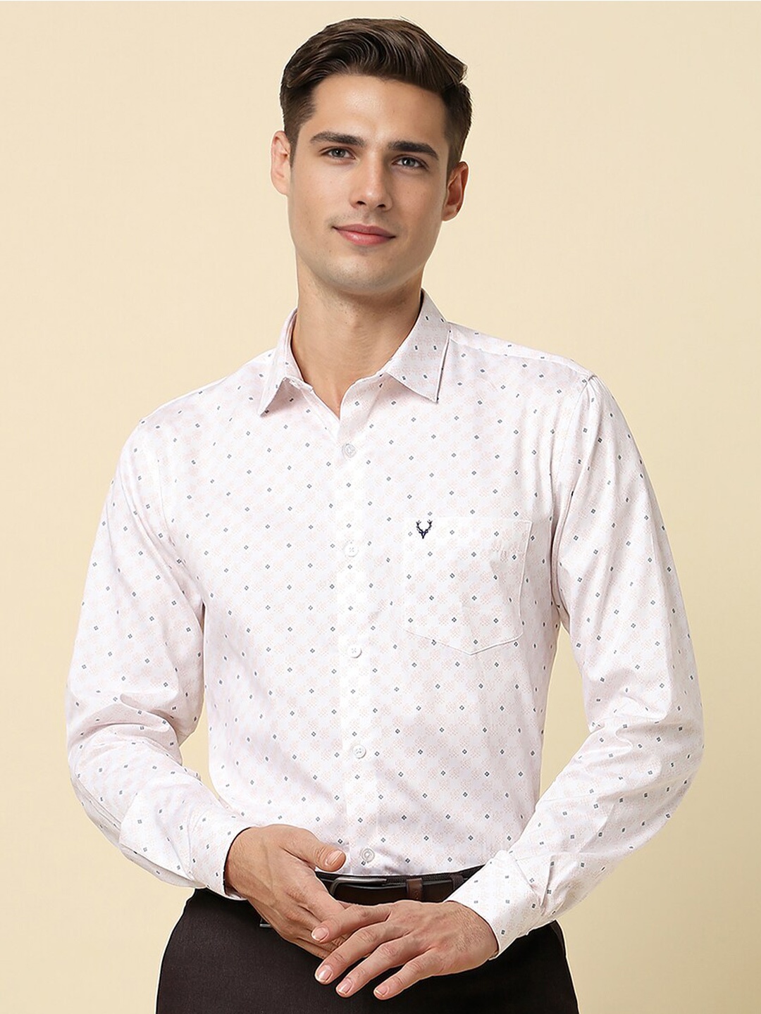

Allen Solly Slim Fit Micro Ditsy Printed Spread Collar Cotton Formal Shirt, Pink
