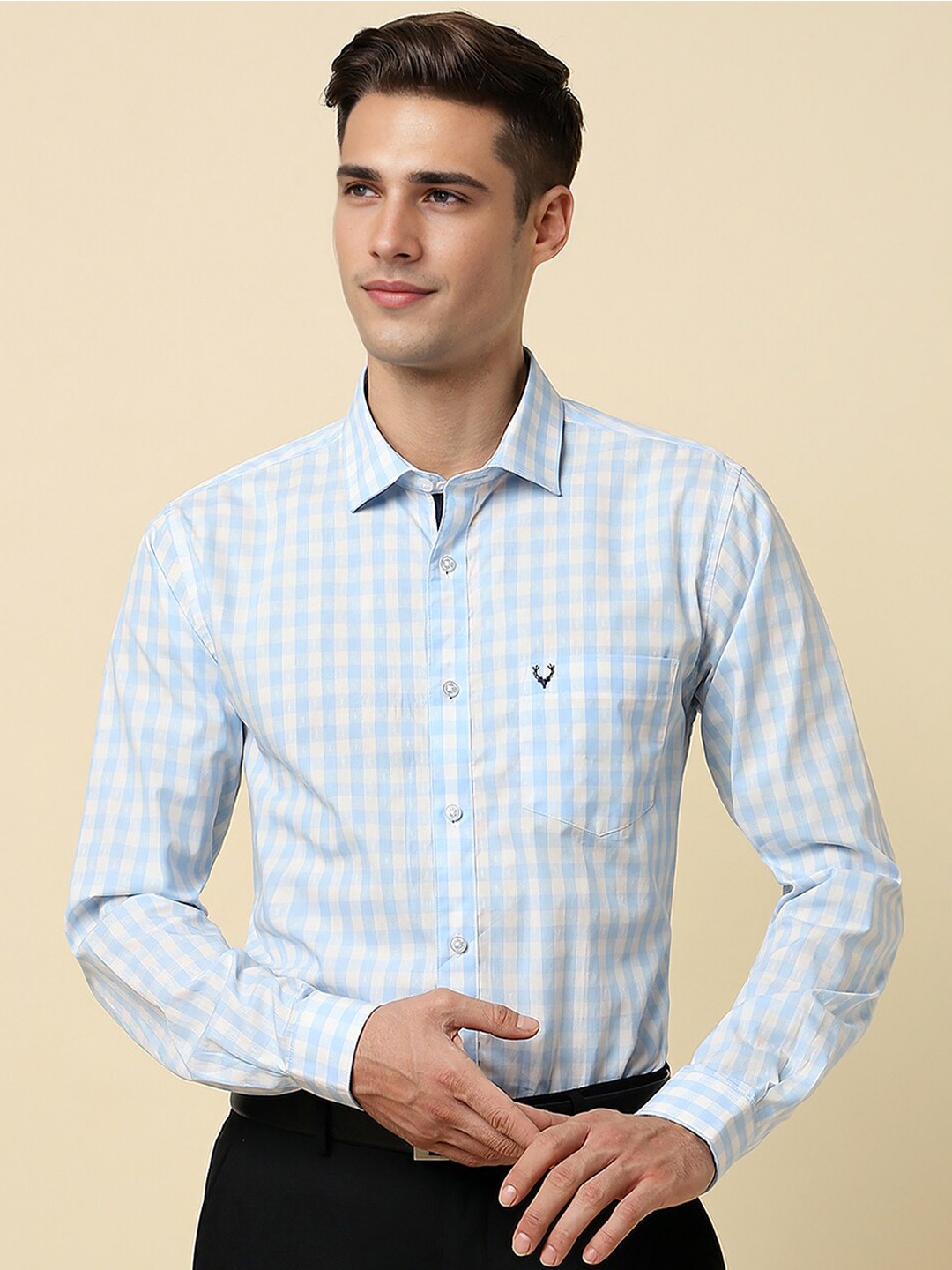 

Allen Solly Slim Fit Checked Spread Collar Cotton Formal Shirt, Blue