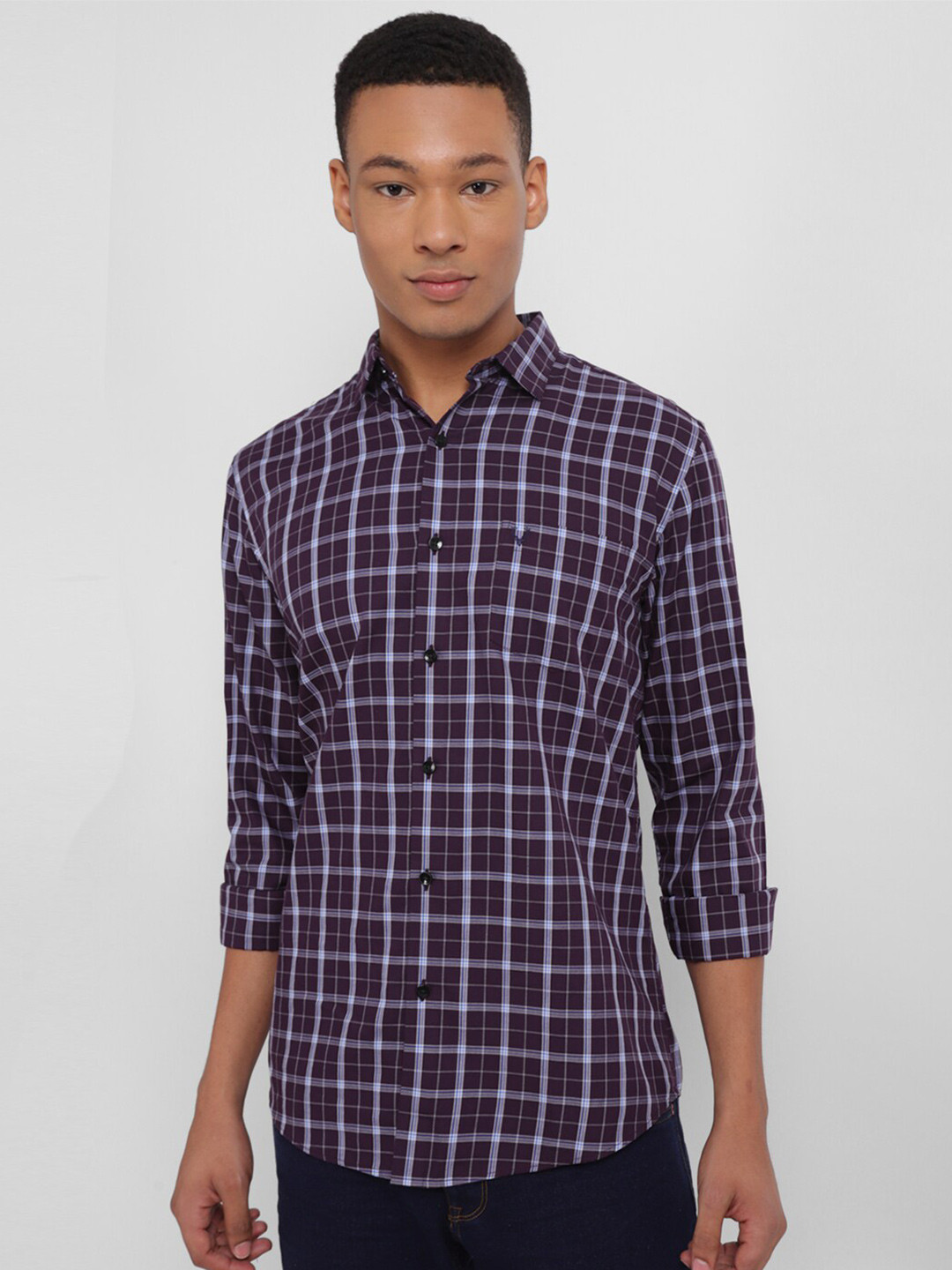 

Allen Solly Slim Fit Grid Tattersall Checks Spread Collar Cotton Casual Shirt, Purple