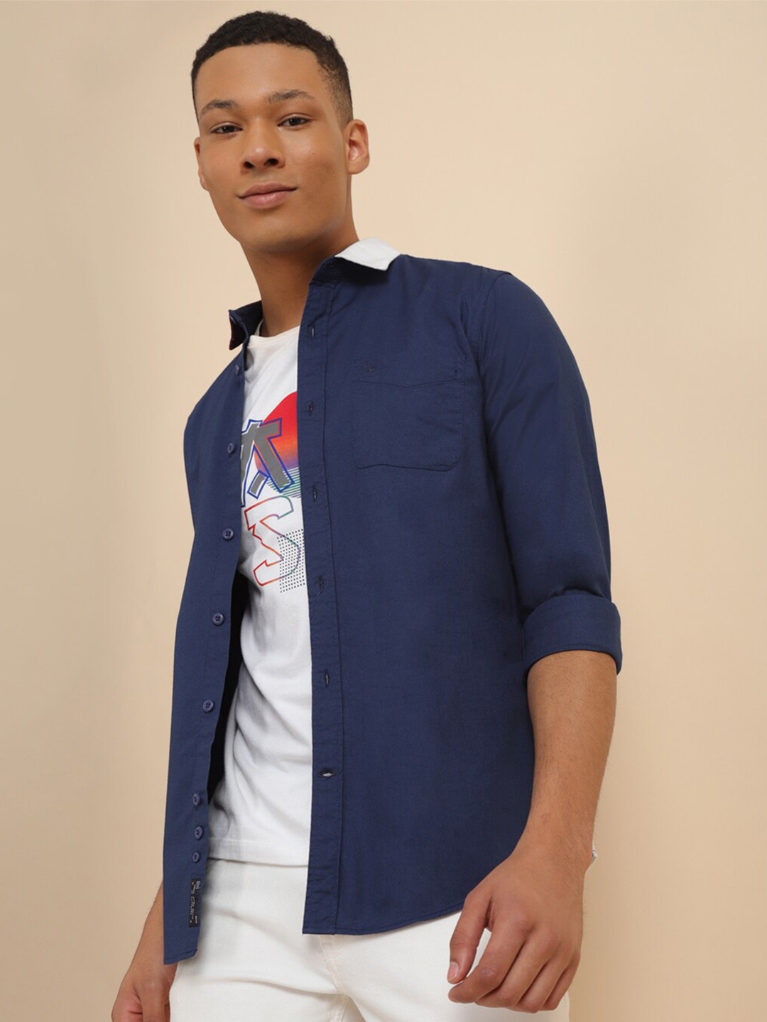 

Allen Solly Colourblocked Cotton Casual Shirt, Navy blue