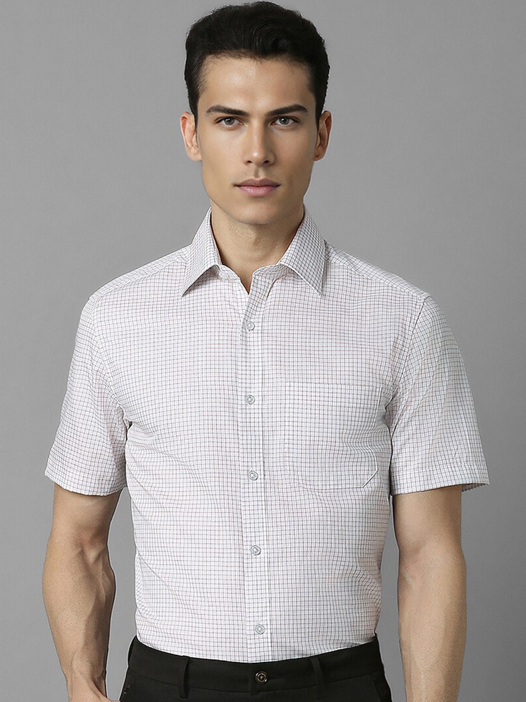 

Louis Philippe Checked Short Sleeves Cotton Formal Shirt, White