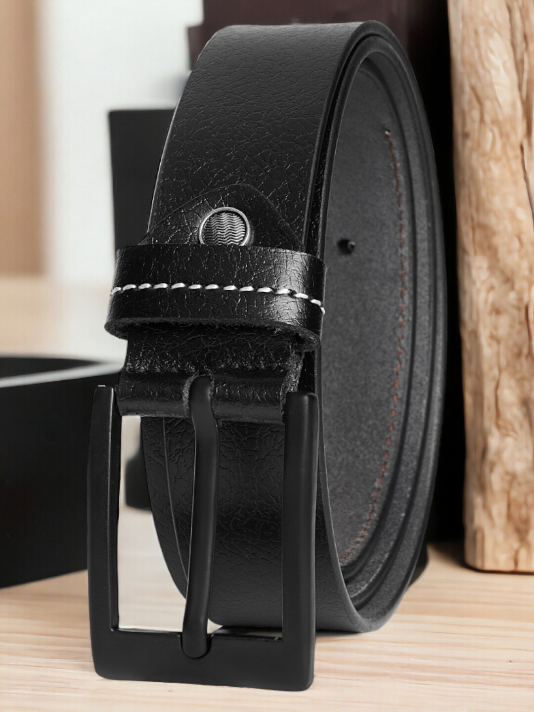 

WROGN Men Textured Leather Formal Belt, Black