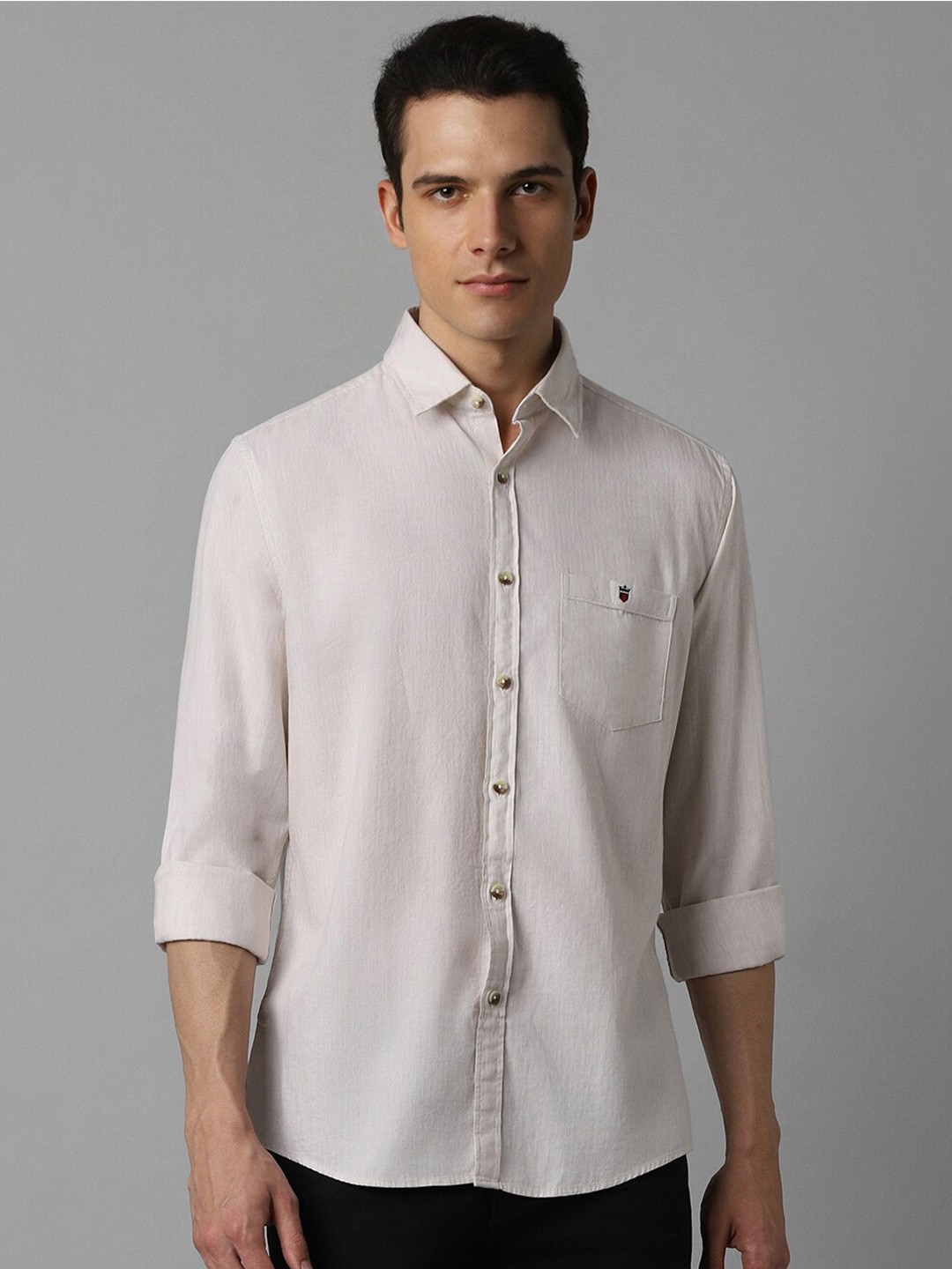 

Louis Philippe Sport Spread Collar Slim Fit Cotton Opaque Casual Shirt, Beige