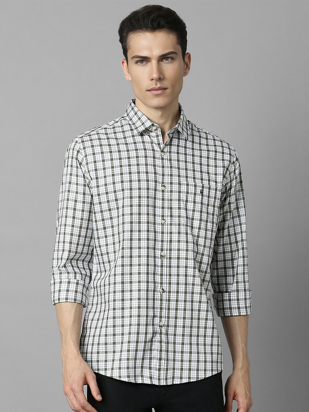 

Louis Philippe Sport Spread Collar Slim Fit Checked Cotton Opaque Casual Shirt, White