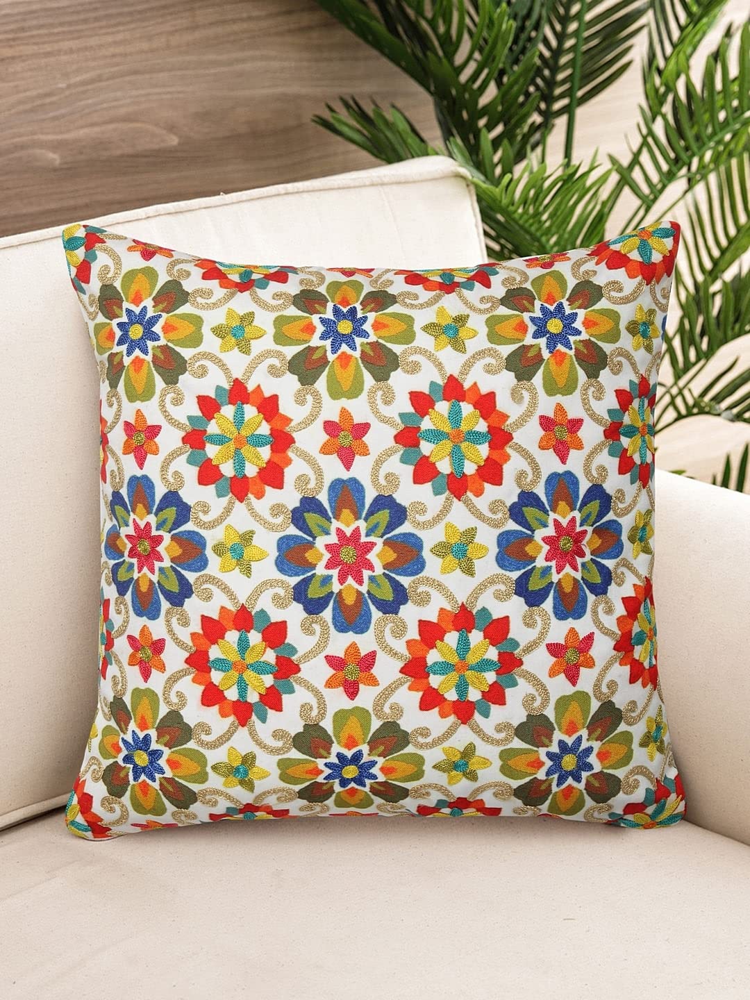 

NISRAG HOME Beige and Blue Floral Suzani Cushion Covers