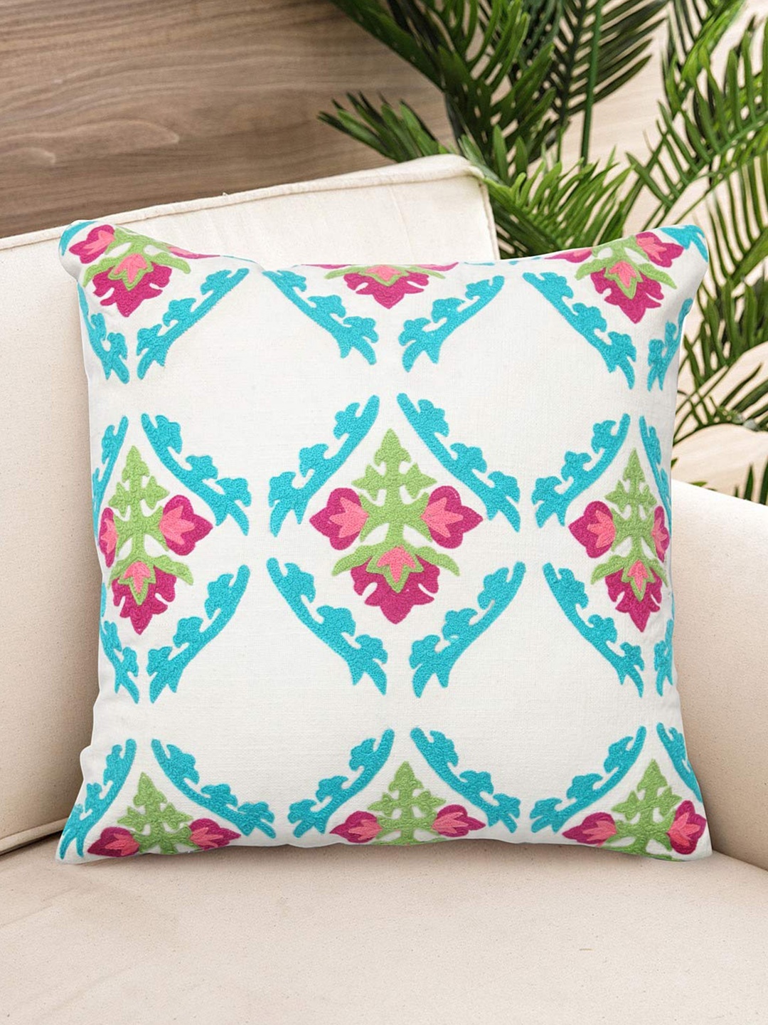 

NISRAG HOME White and Blue Floral Suzani persian Cushion Covers