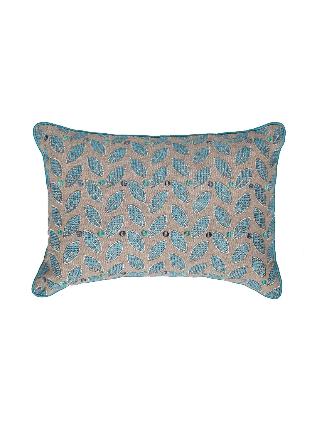 

NISRAG HOME Grey and Blue Floral leaf embroidered Cushion Covers
