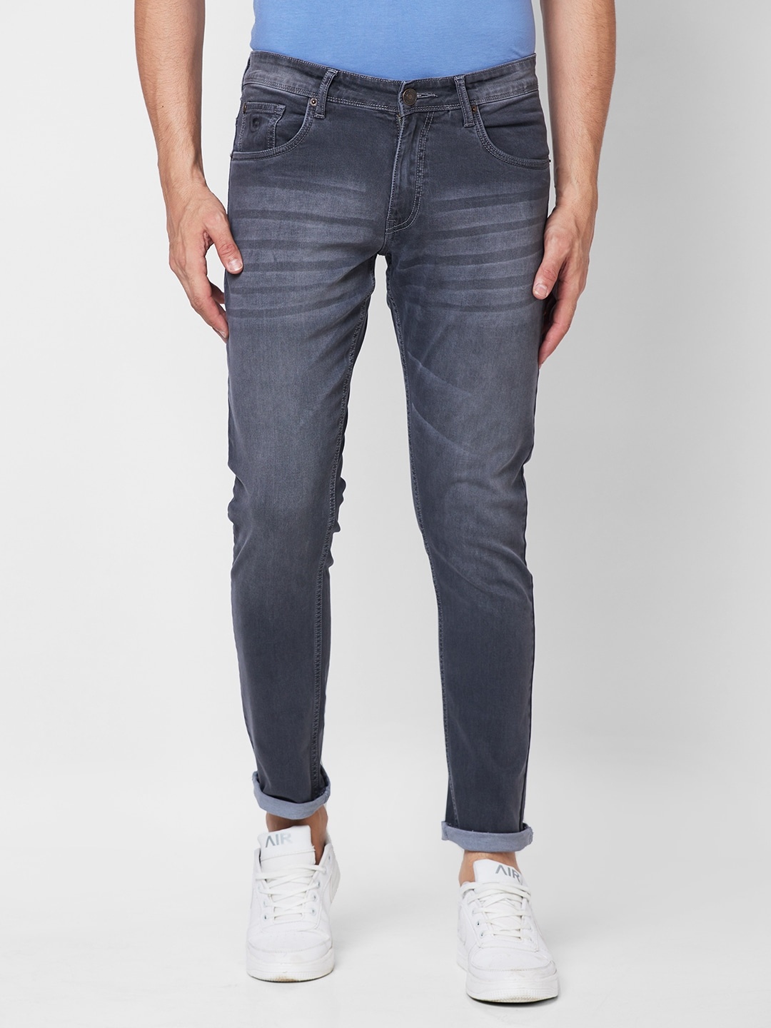 

GIORDANO Men Mid-Rise Slim Fit Heavy Fade Stretchable Jeans, Grey