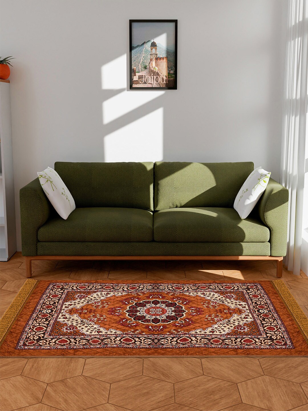 

Kuber Industries Orange Ethnic Motifs Printed Anti Skid Carpet Rug