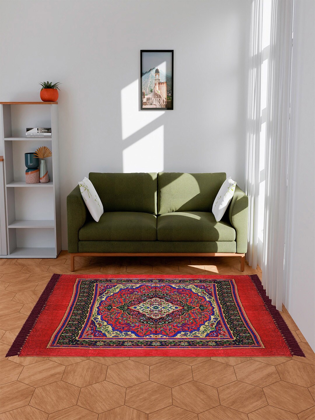 

Kuber Industries Red Ethnic Motifs Water Resistant Carpet