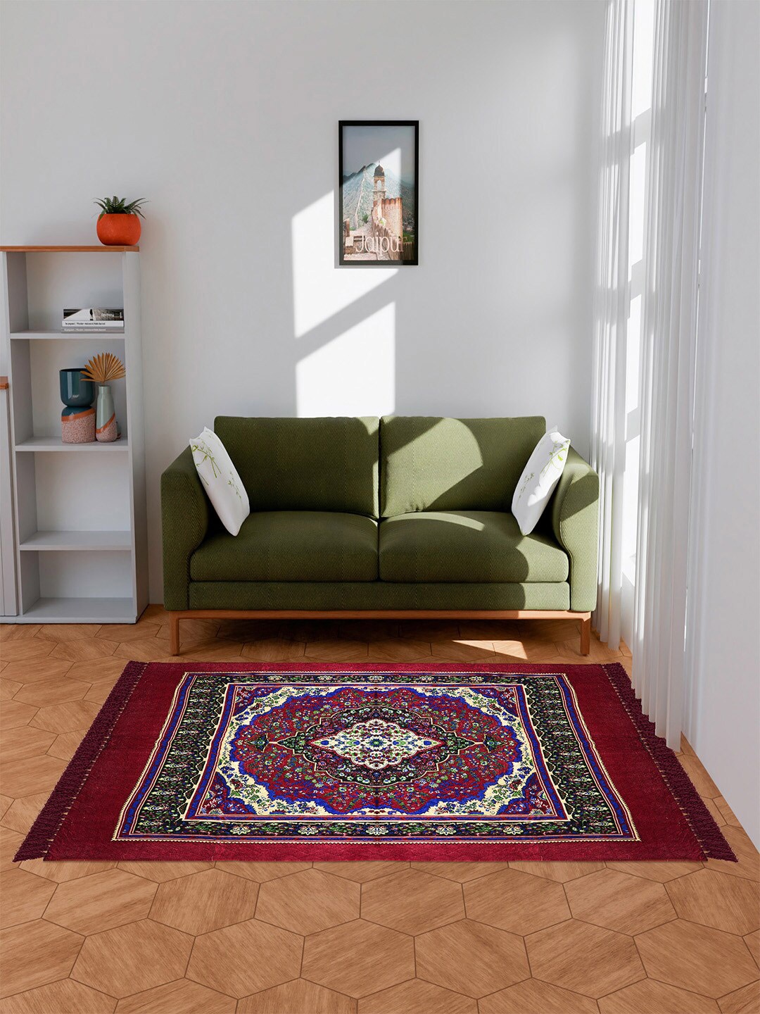 

Kuber Industries Maroon Ethnic Motifs Water Resistant Carpet
