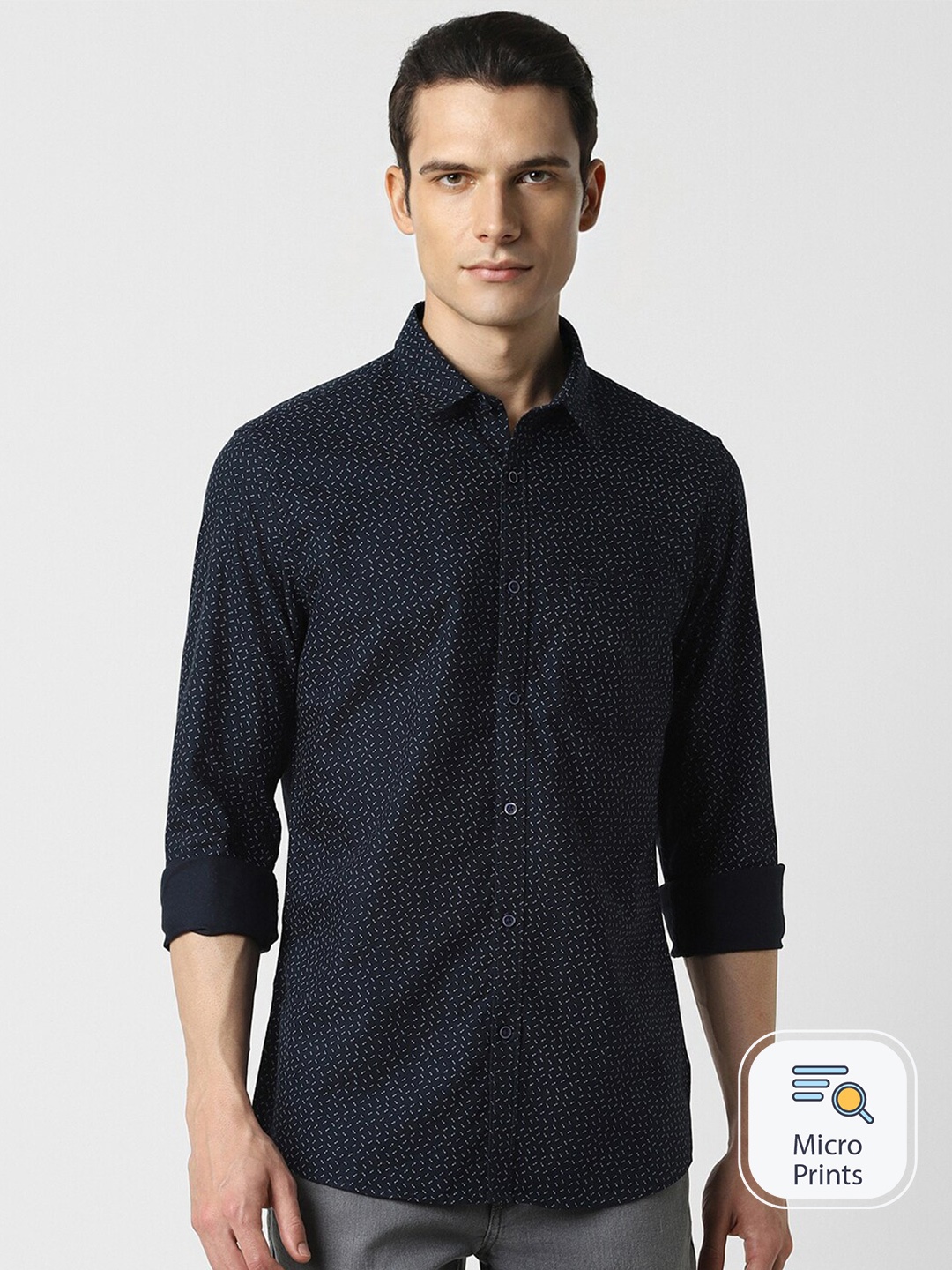 

Peter England Casuals Slim Fit Printed Cotton Shirt, Navy blue